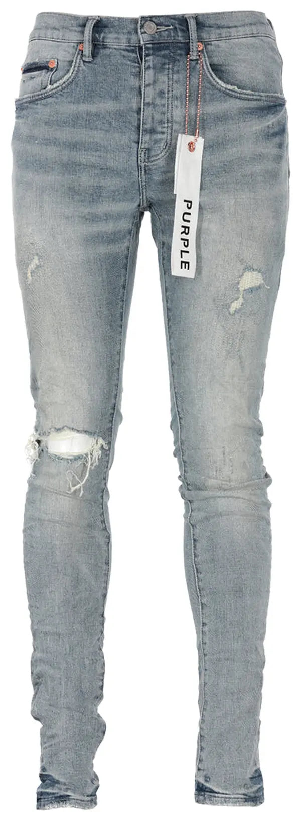 Purple P001 Three Year Jeans in Light Indigo with naturally faded, worn-in look