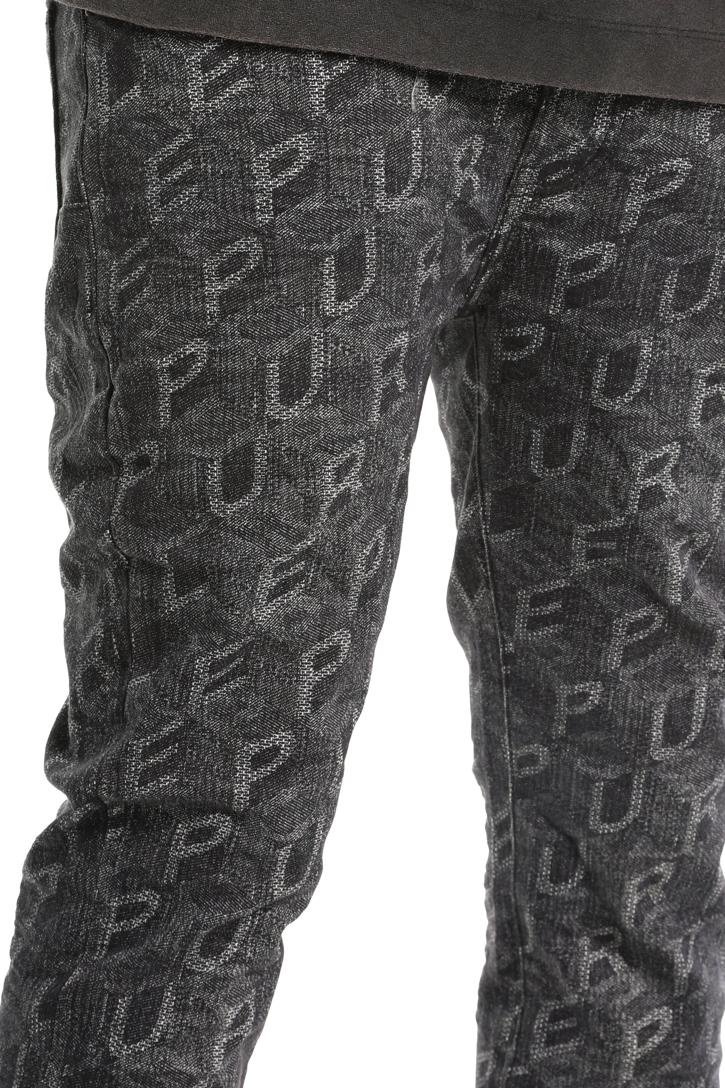 Purple Brand P001 Printed Monogram superskinny black jeans with dimensional monogram detailing and five-pocket design