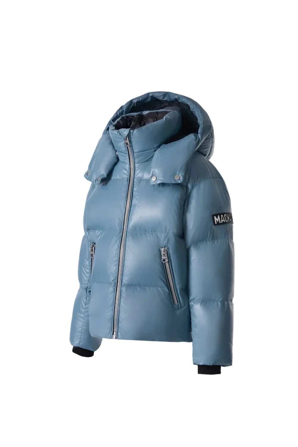 Mackage JESSE light recycled nano down jacket with removable hood, storm visor, and insulated pockets for kids.