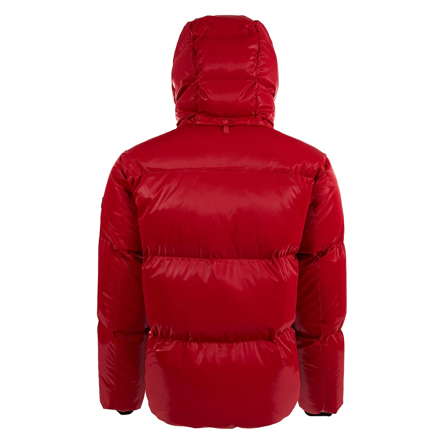 Mackage KENT-GLO high-gloss down jacket with removable hood, insulated pockets, and rib knit storm cuffs.