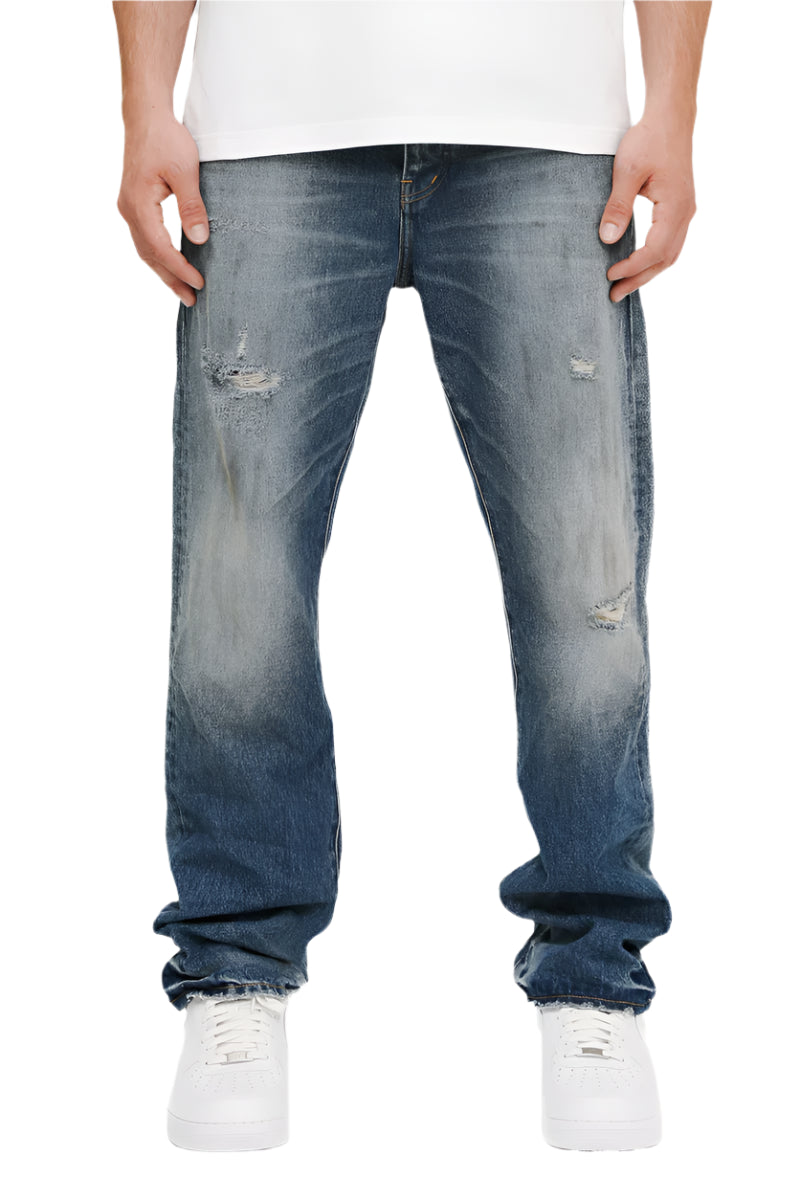 P011 Calcium Powder Distressed Jeans (Mid Indigo)