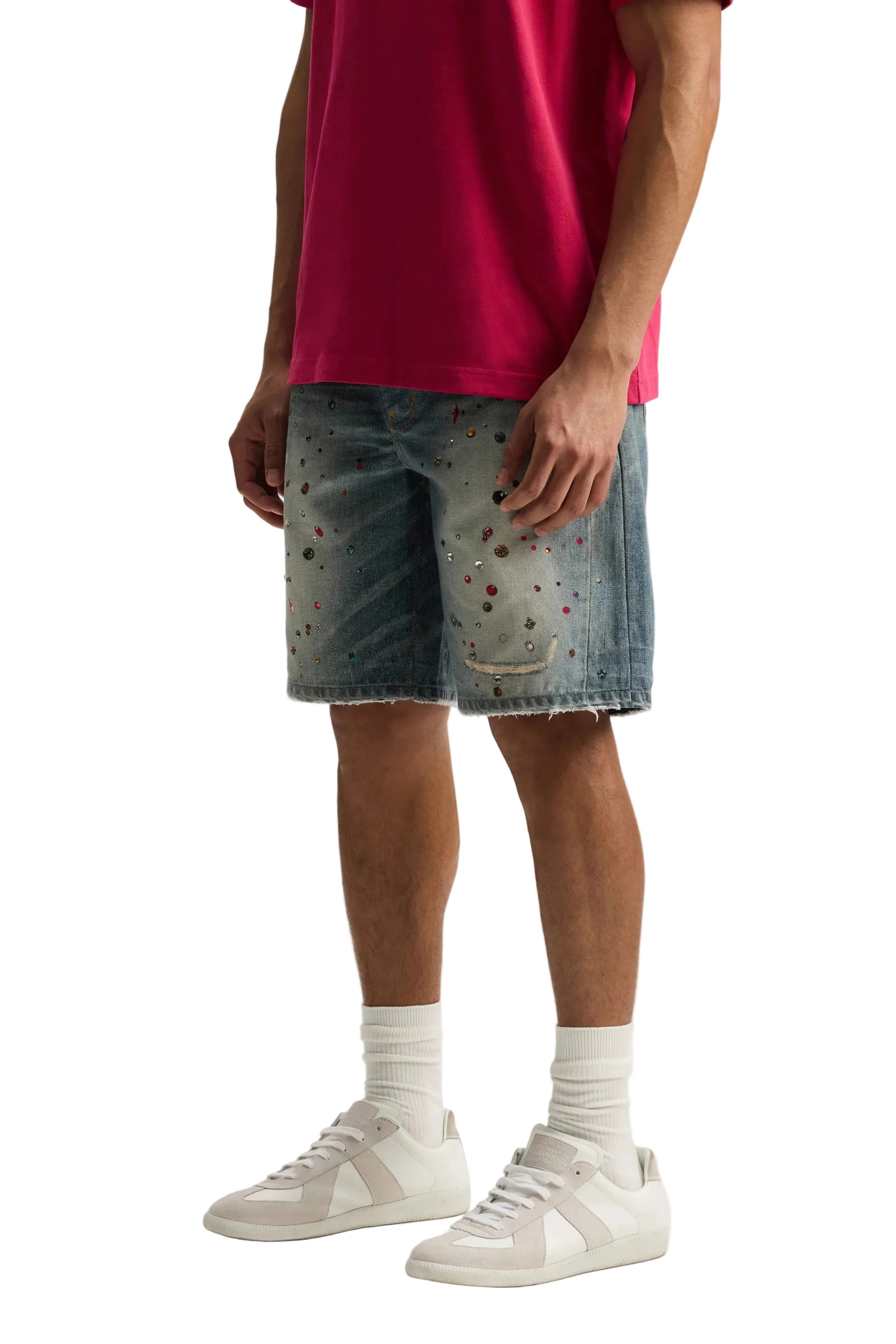Men's Purple Brand Jewel Short light indigo premium denim shorts detailed design