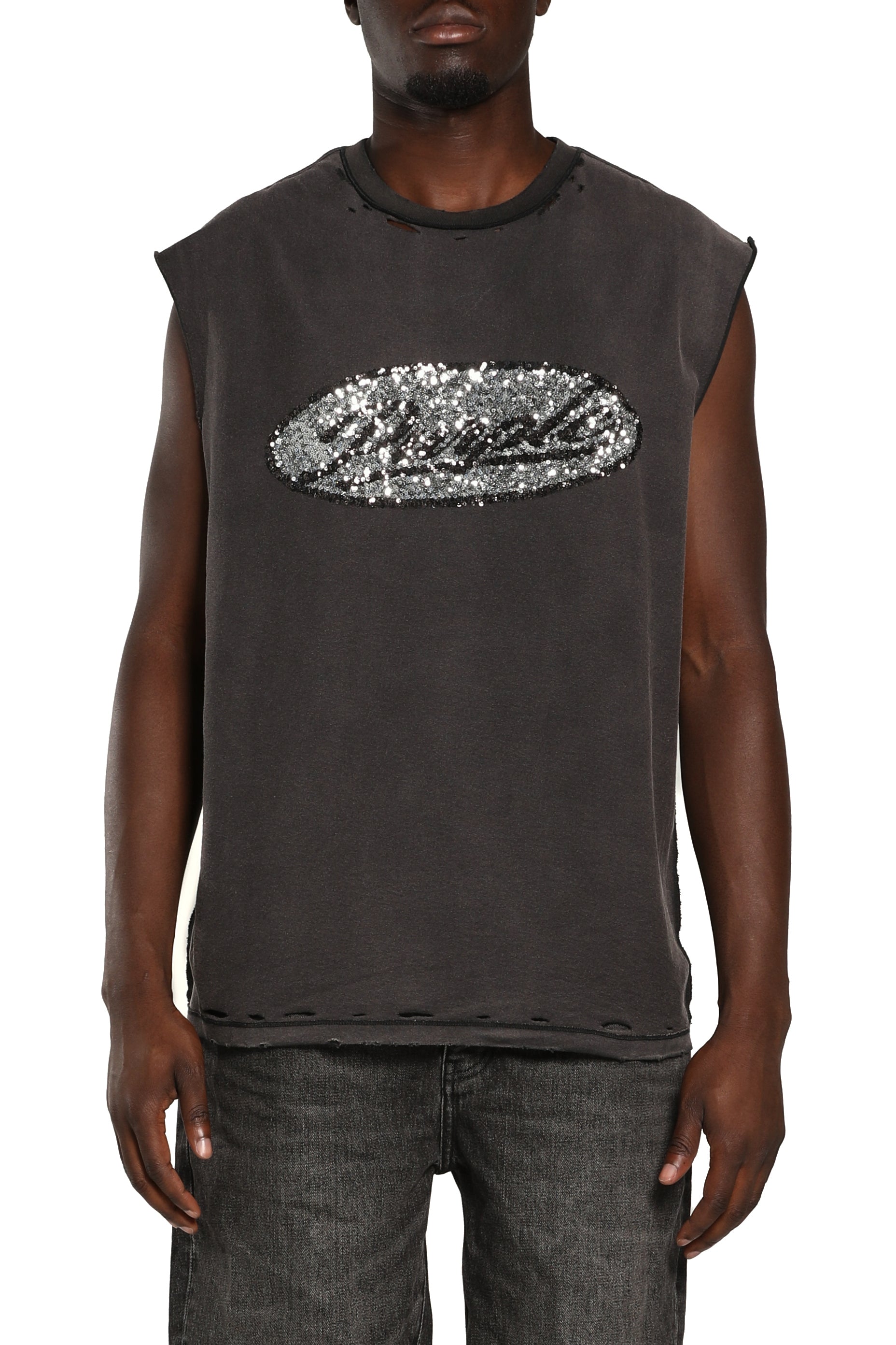 Purple Brand black sleeveless knit top for menswear, style P103-TBDS226, SS26 season