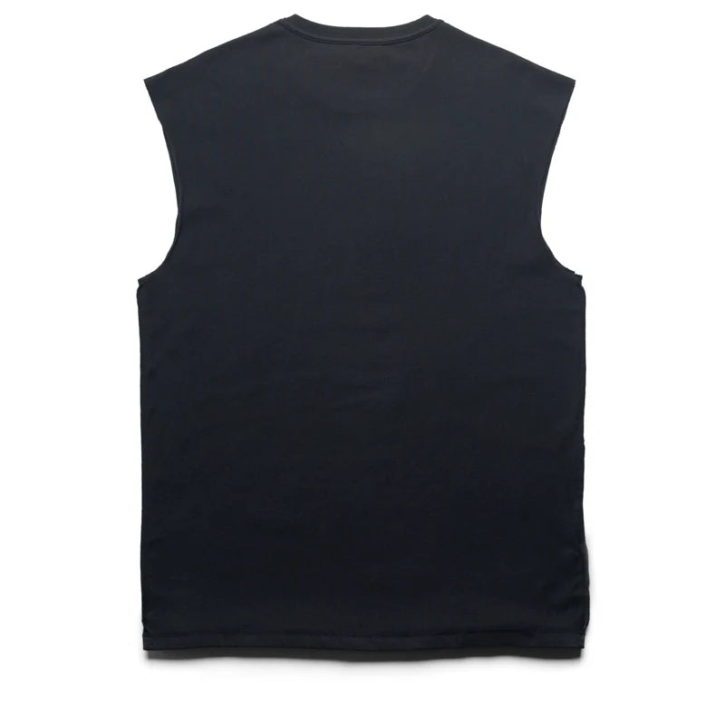 Purple Brand Black Foil Tank Top with textured cotton jersey fabric, ribbed collar, and printed front graphic