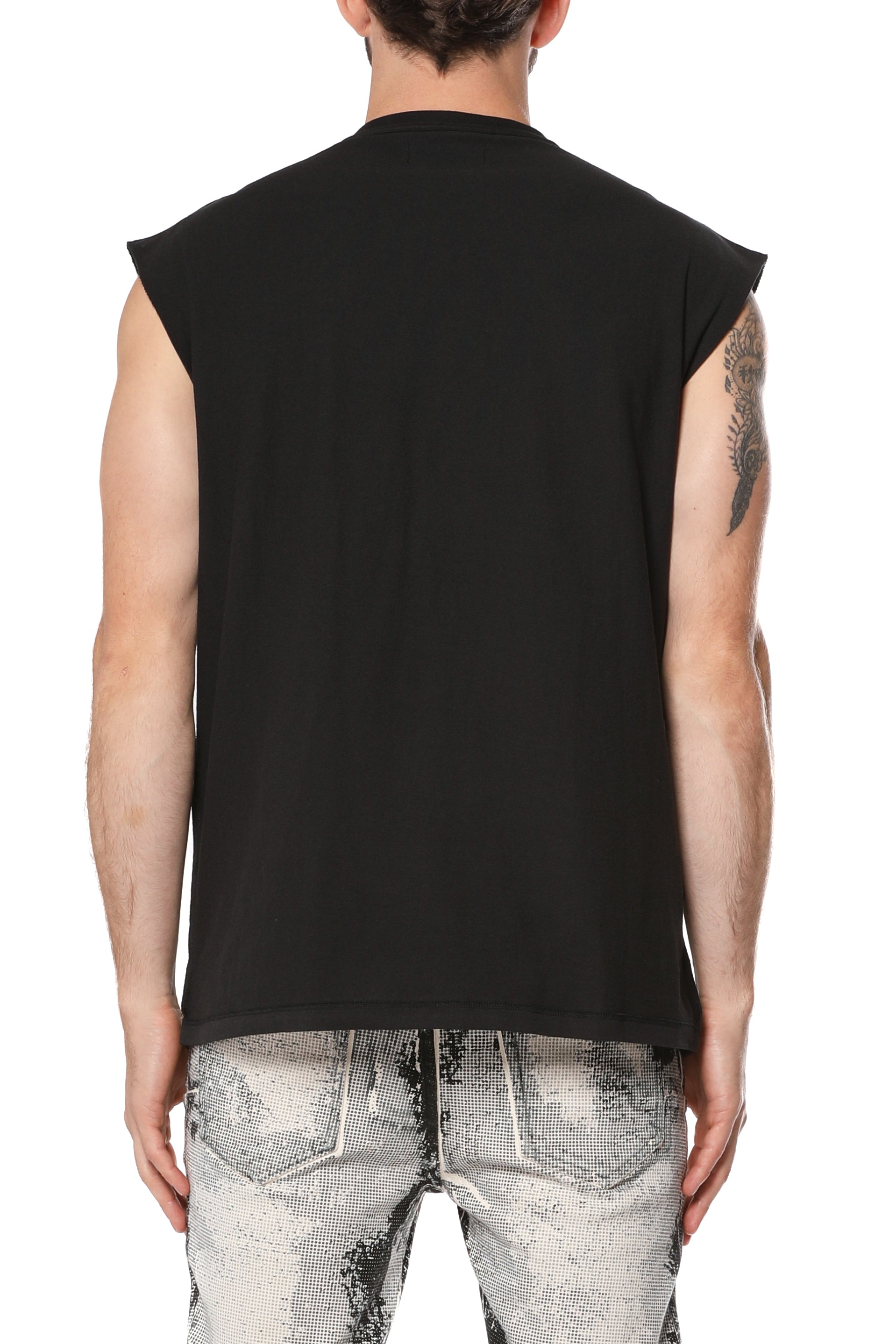 Purple Brand Textured Sleeveless Tee in black featuring textured fabric construction and a modern sleeveless design.