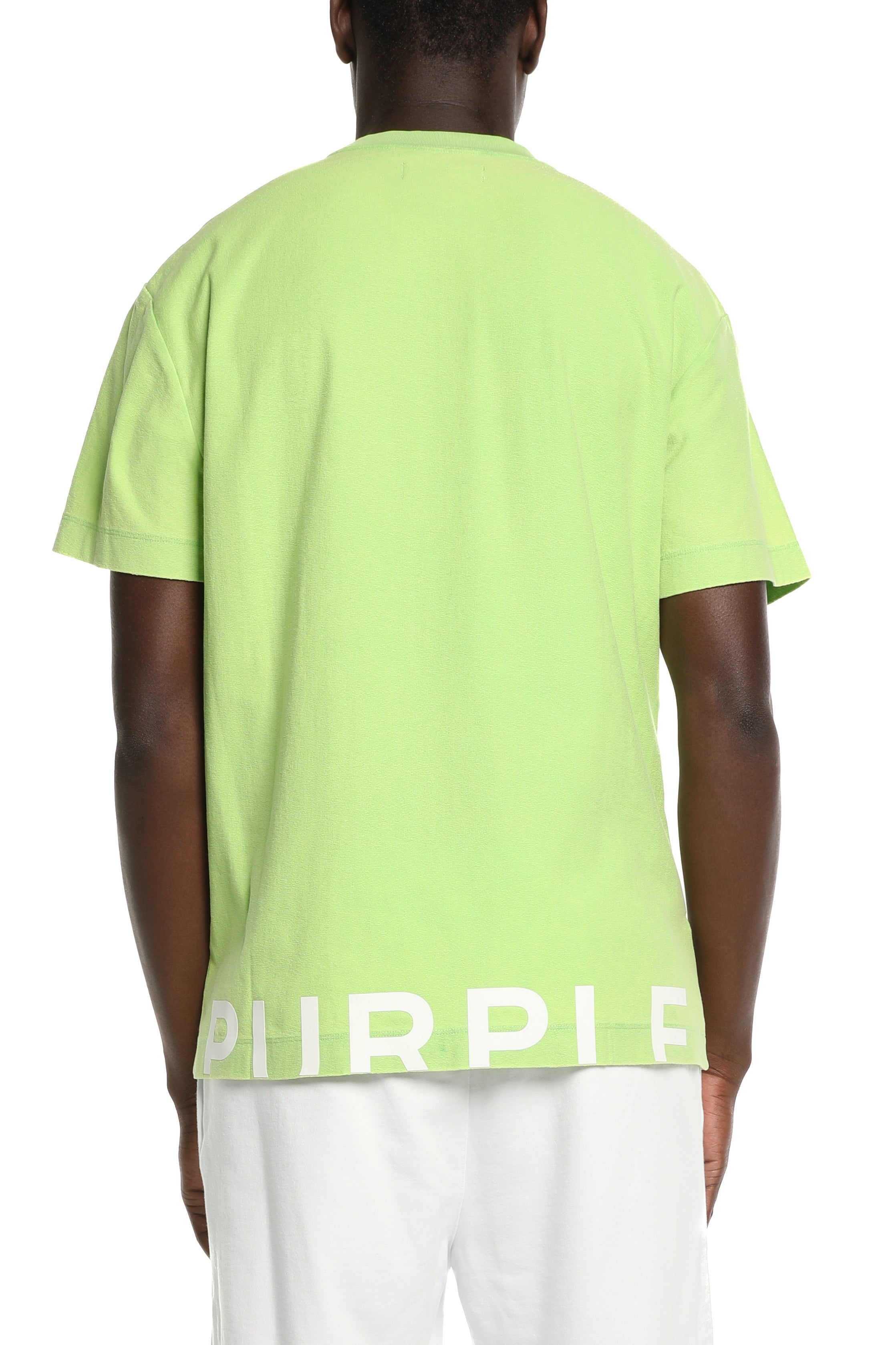 Purple Brand PB Textured SS Tee in green, regular fit cotton jersey knit with White Label and short sleeves