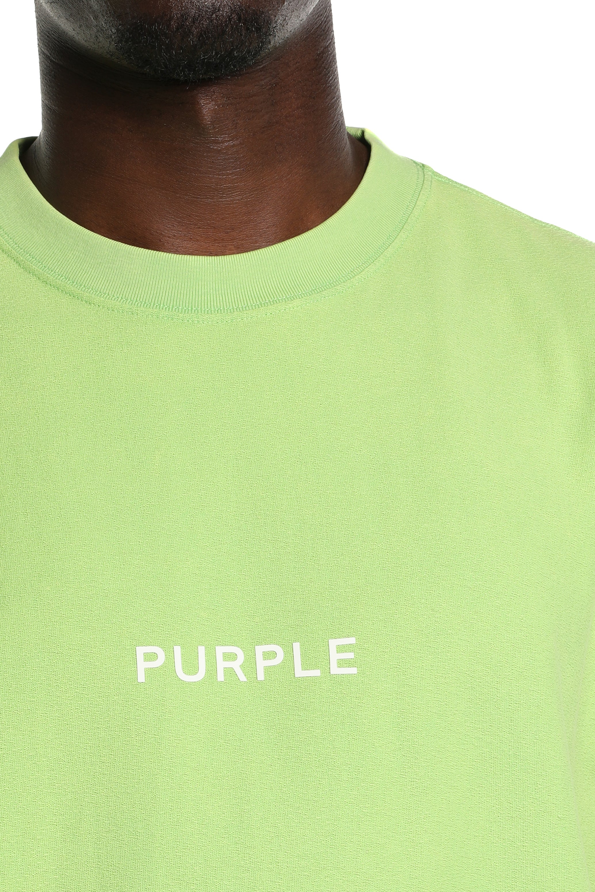 Purple Brand PB Textured SS Tee in green, regular fit cotton jersey knit with White Label and short sleeves