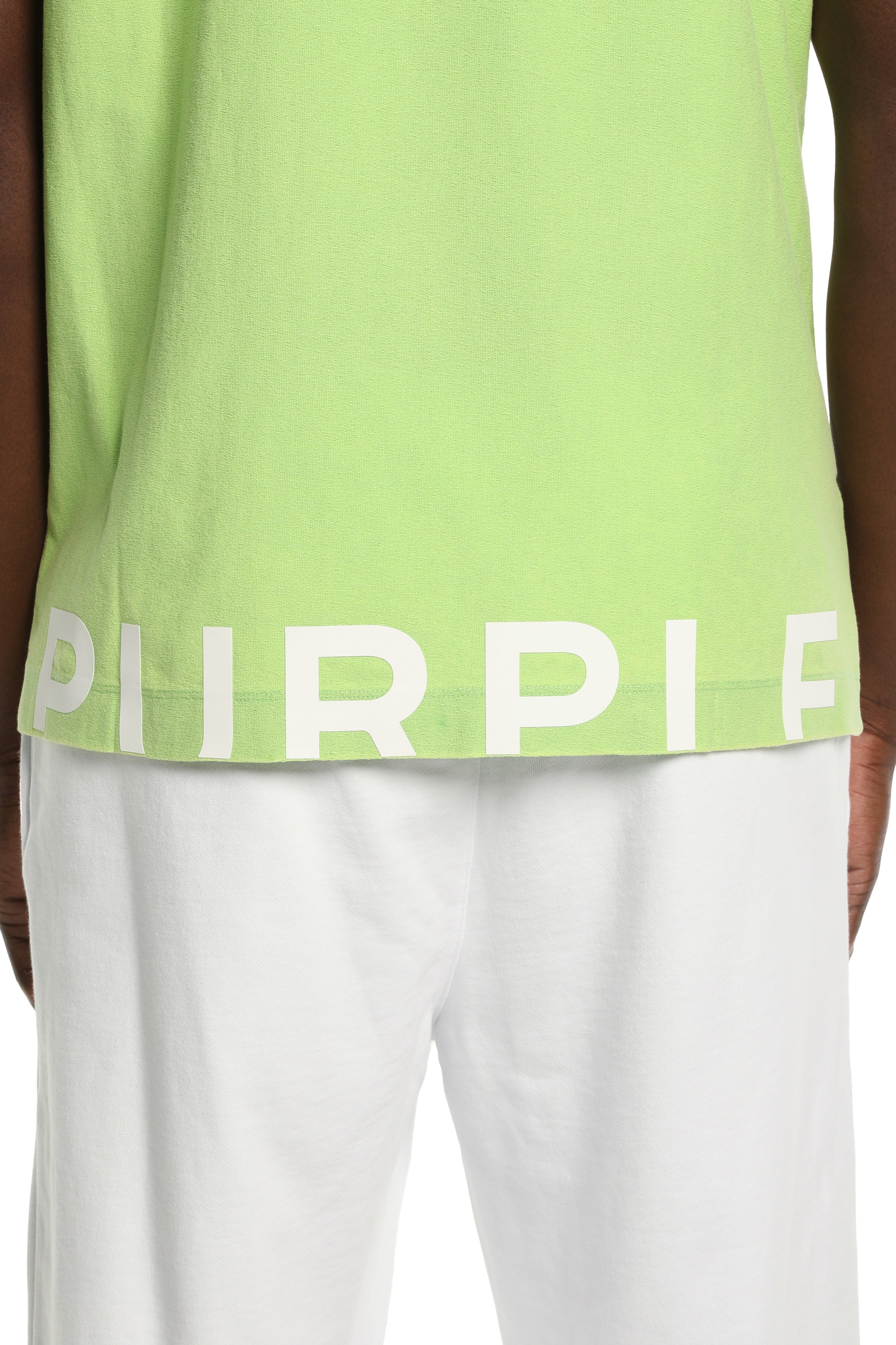 Purple Brand PB Textured SS Tee in green, regular fit cotton jersey knit with White Label and short sleeves