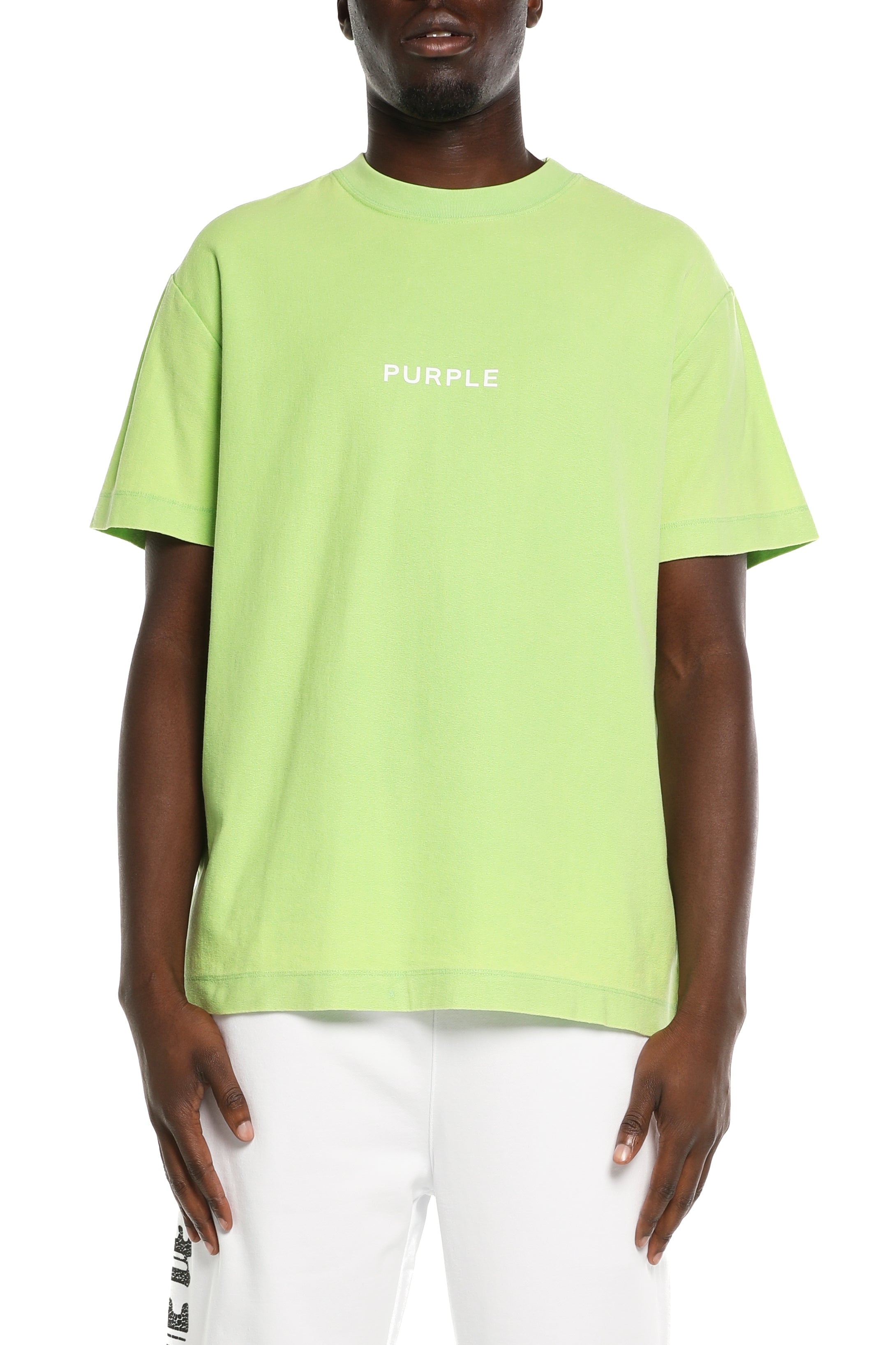 Purple Brand PB Textured SS Tee in green, regular fit cotton jersey knit with White Label and short sleeves