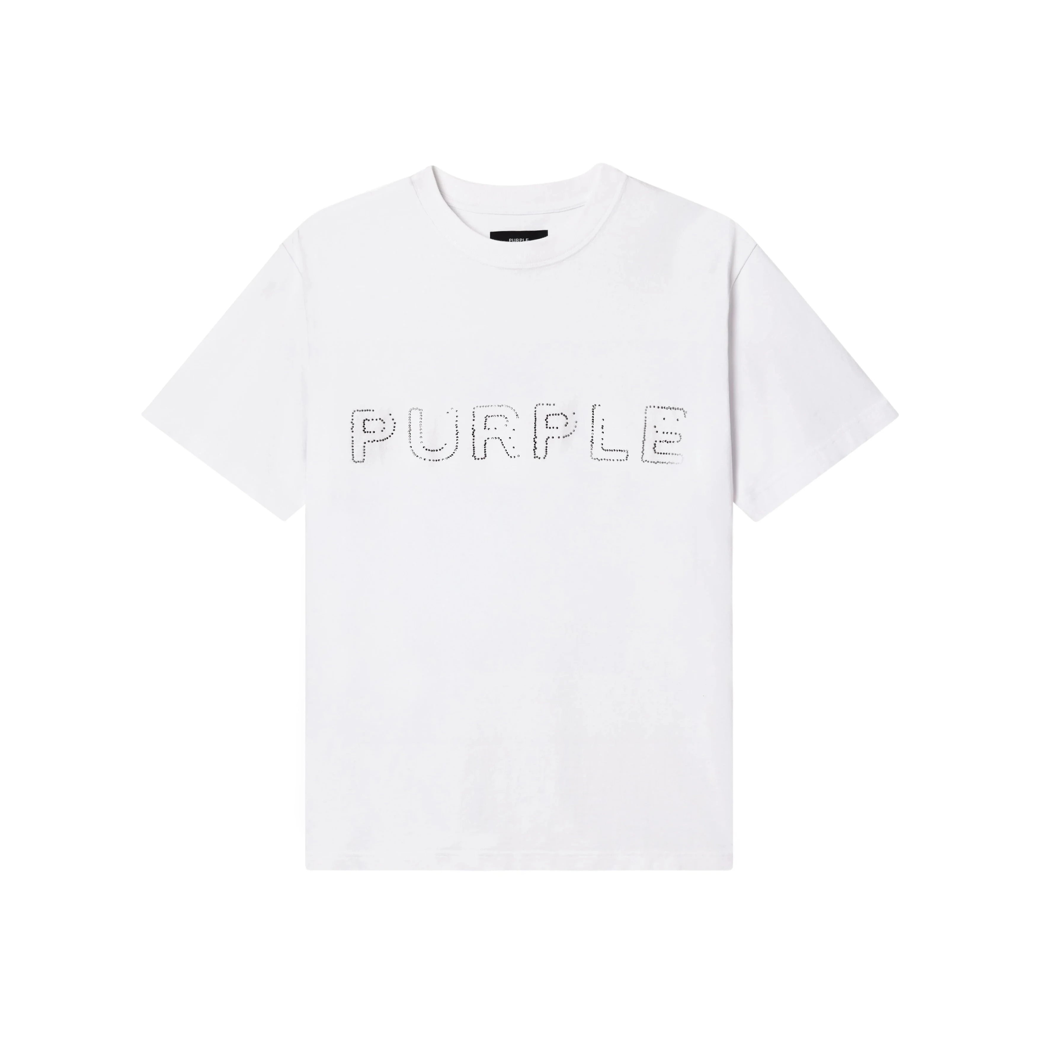  Purple Brand Fall Winter 2025 White Label jersey with textured cotton fabric and hotfix crystal detailing