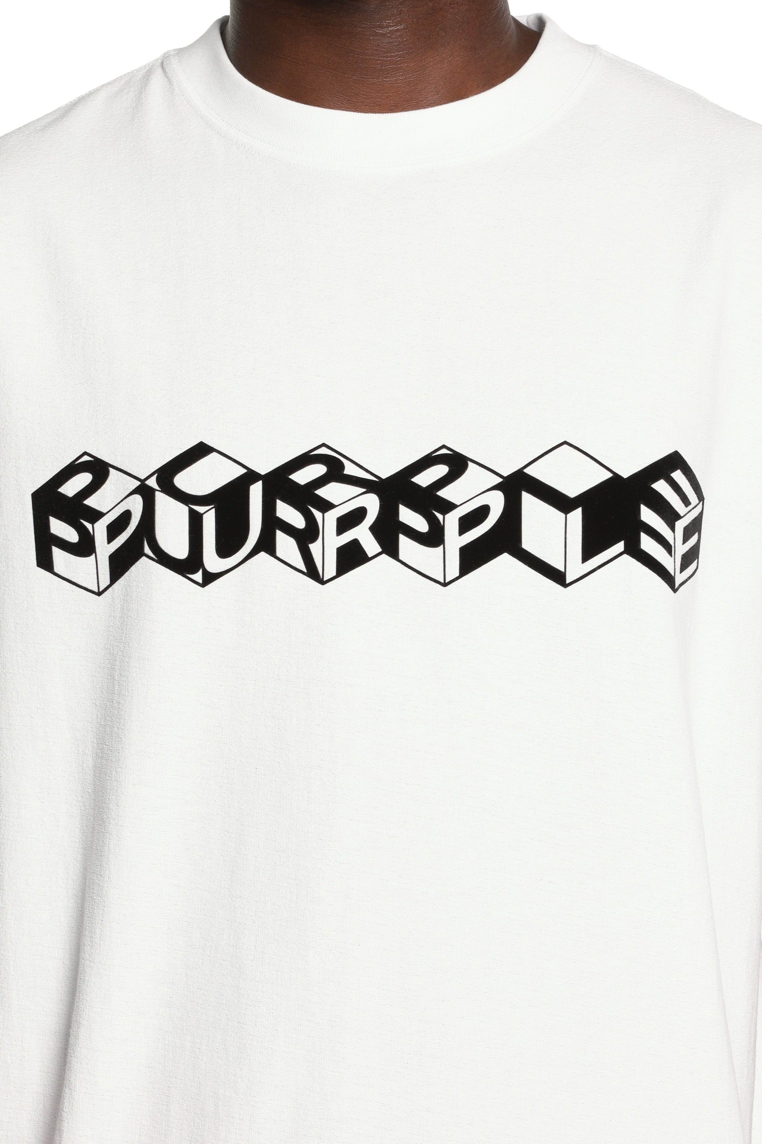 Purple Brand PB Cube Tee in white, regular fit 100% cotton jersey knit T-shirt with White Label and short sleeves