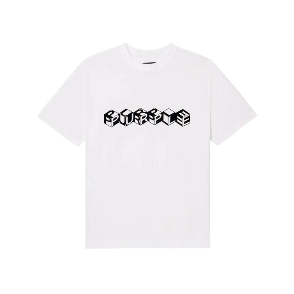 Purple Brand PB Cube Tee in white, regular fit 100% cotton jersey knit T-shirt with White Label and short sleeves