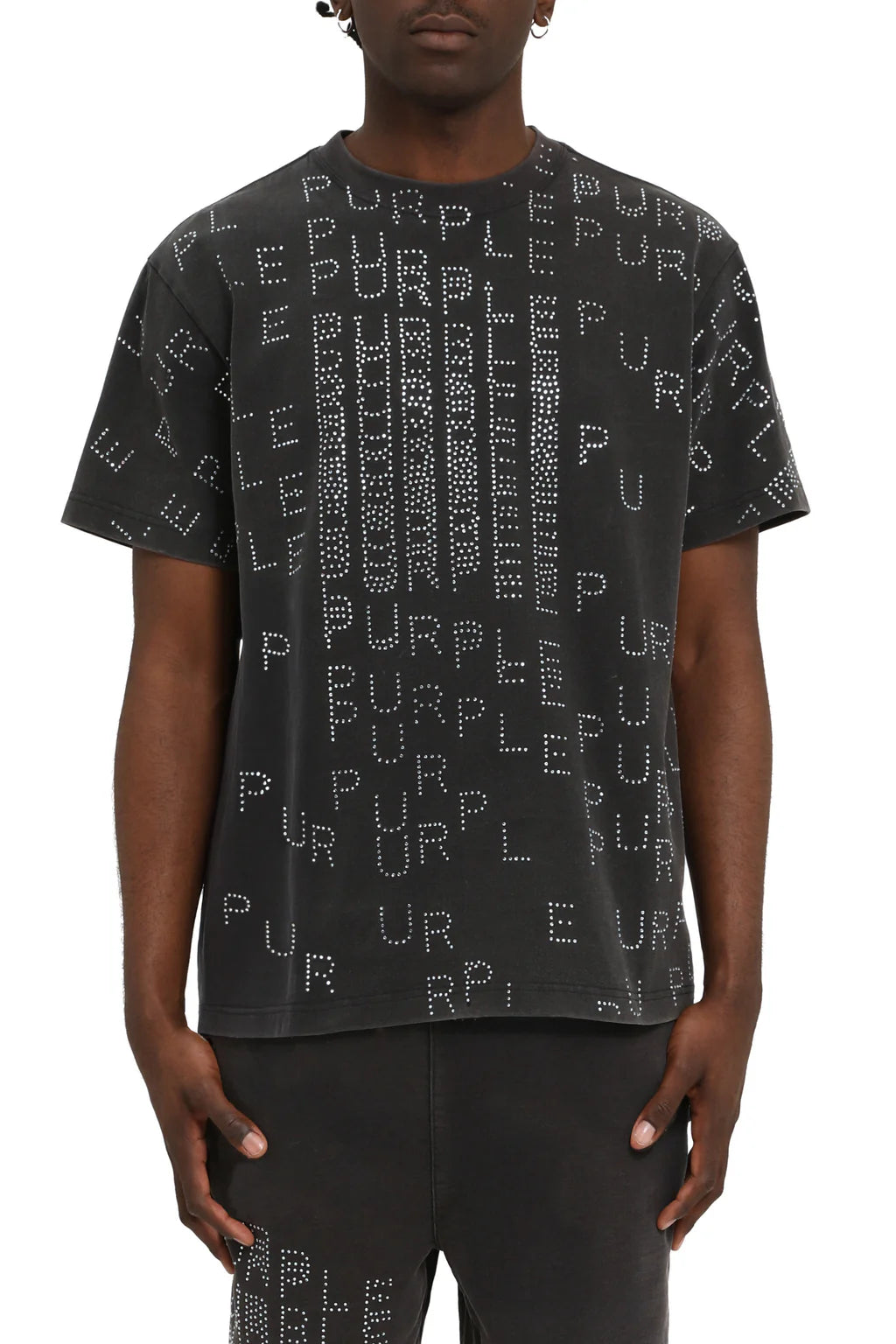 Purple Brand HWT Jersey black short sleeve T-shirt with heavyweight jersey fabric and classic crewneck design.