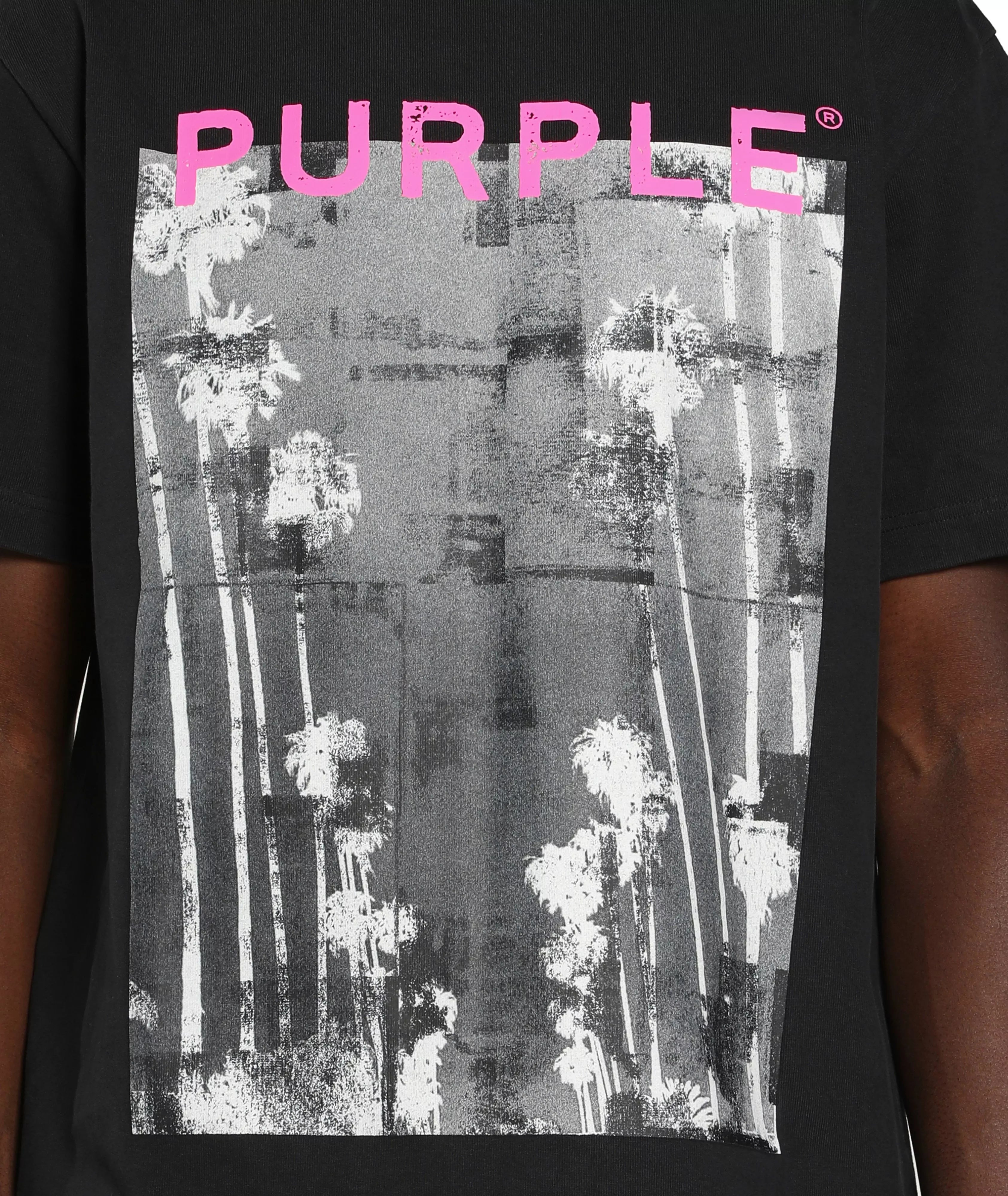Purple Brand PB Mirage Tee in black, regular fit 100% cotton jersey knit T-shirt with White Label and short sleeves