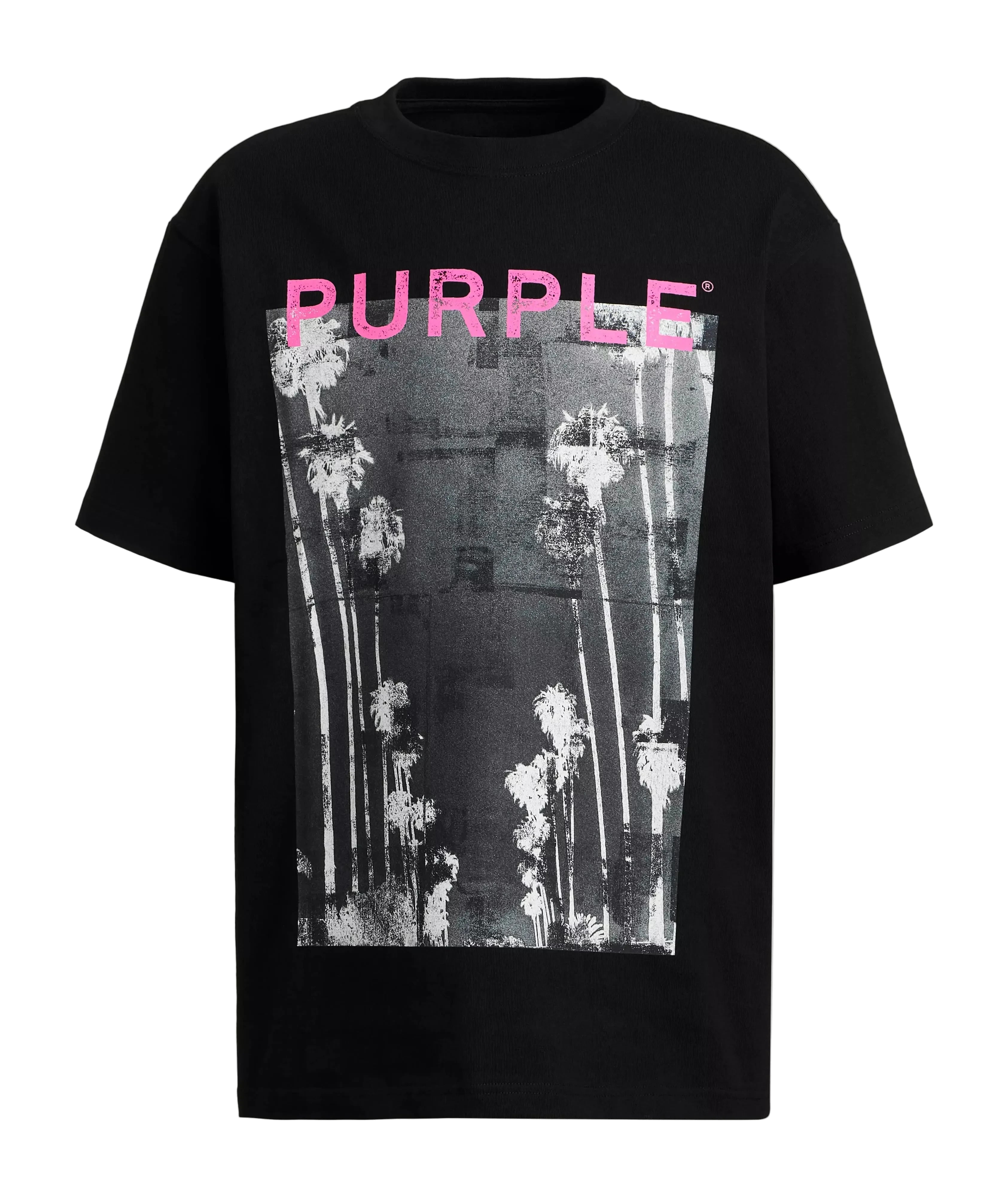 Purple Brand PB Mirage Tee in black, regular fit 100% cotton jersey knit T-shirt with White Label and short sleeves