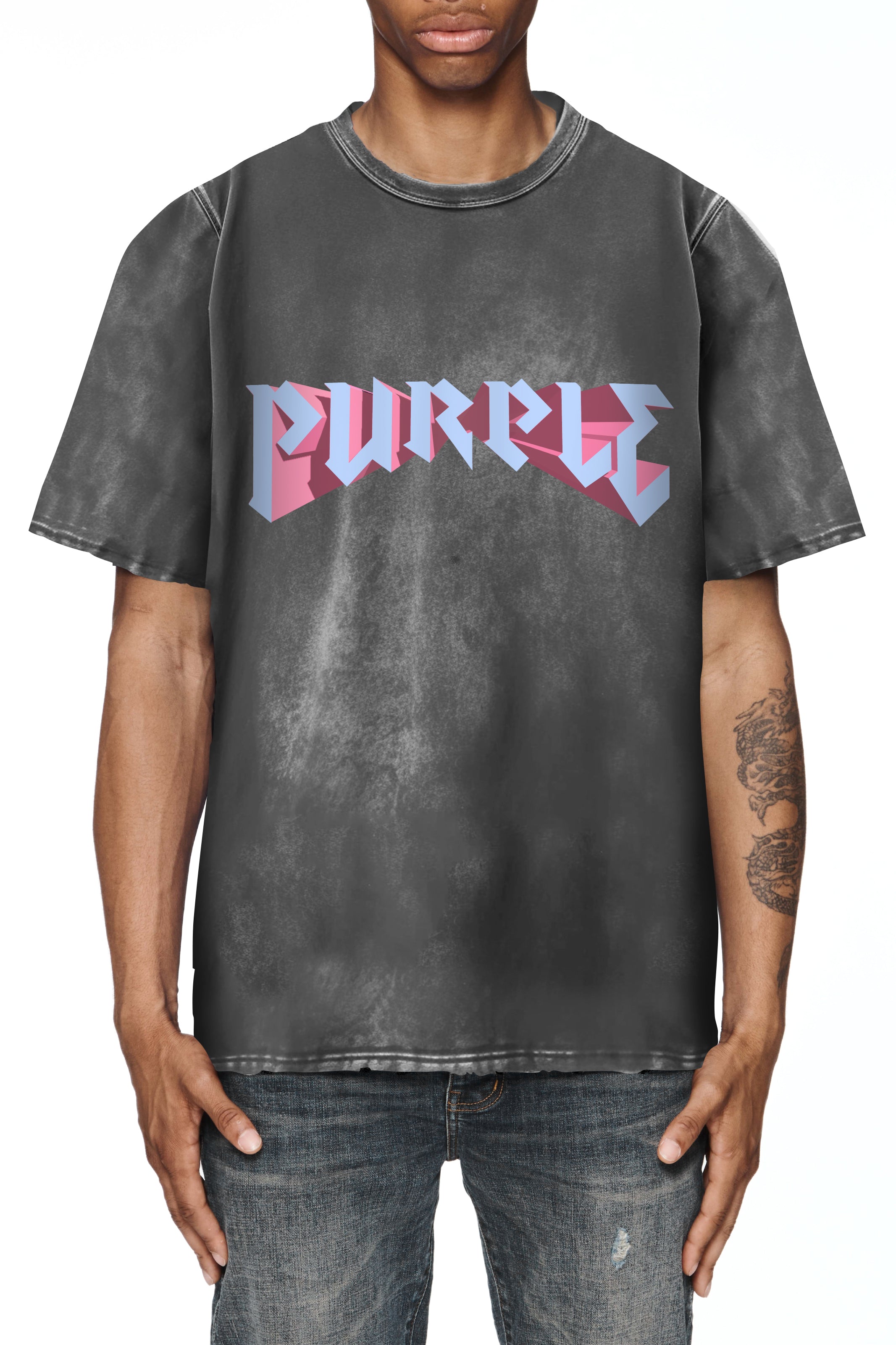 Purple Brand HWT Jersey SS Tee in black, style P117-HBDP126, made from heavyweight jersey.