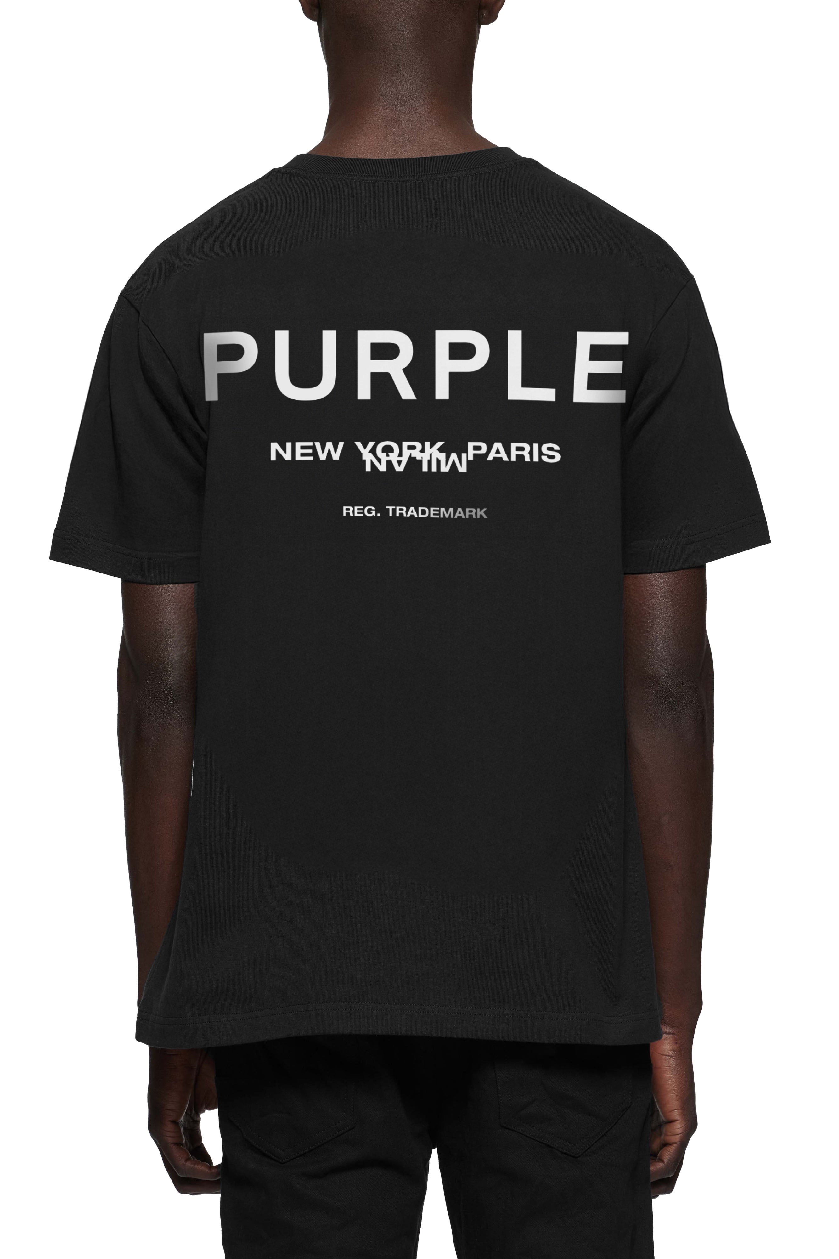 Purple Brand White Label heavyweight white cotton tee with dropped shoulders and logo lettering in digital print and silicone finish.
