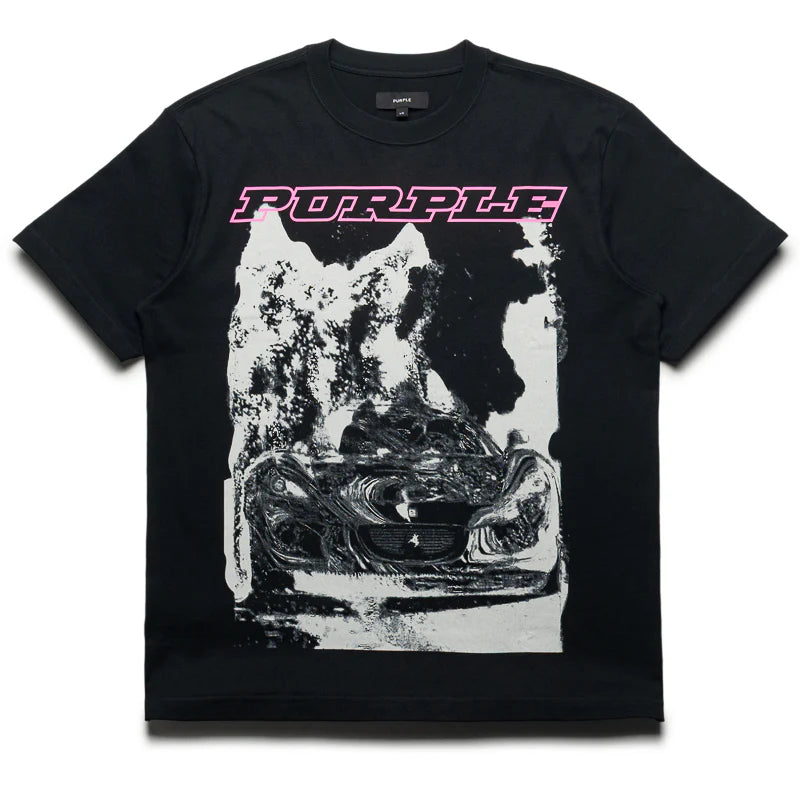 Purple Brand Joyride Tee in black with heavyweight jersey fabric and front graphic print.