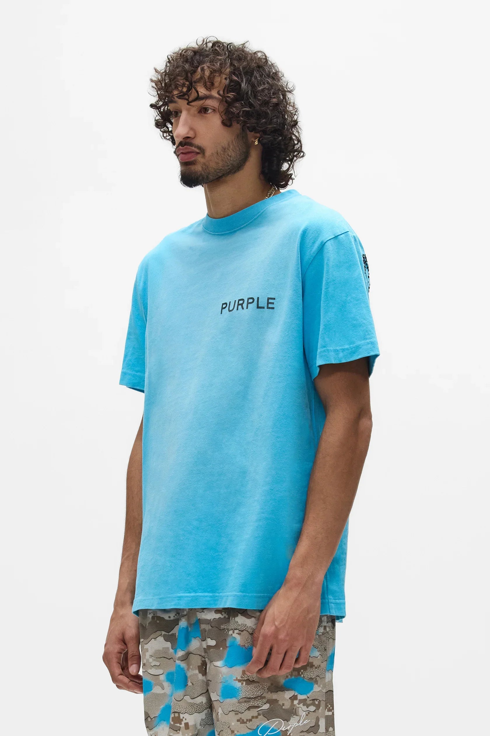 Purple Brand white label tee with faded wash, puff print design, and heavyweight cotton jersey fabric