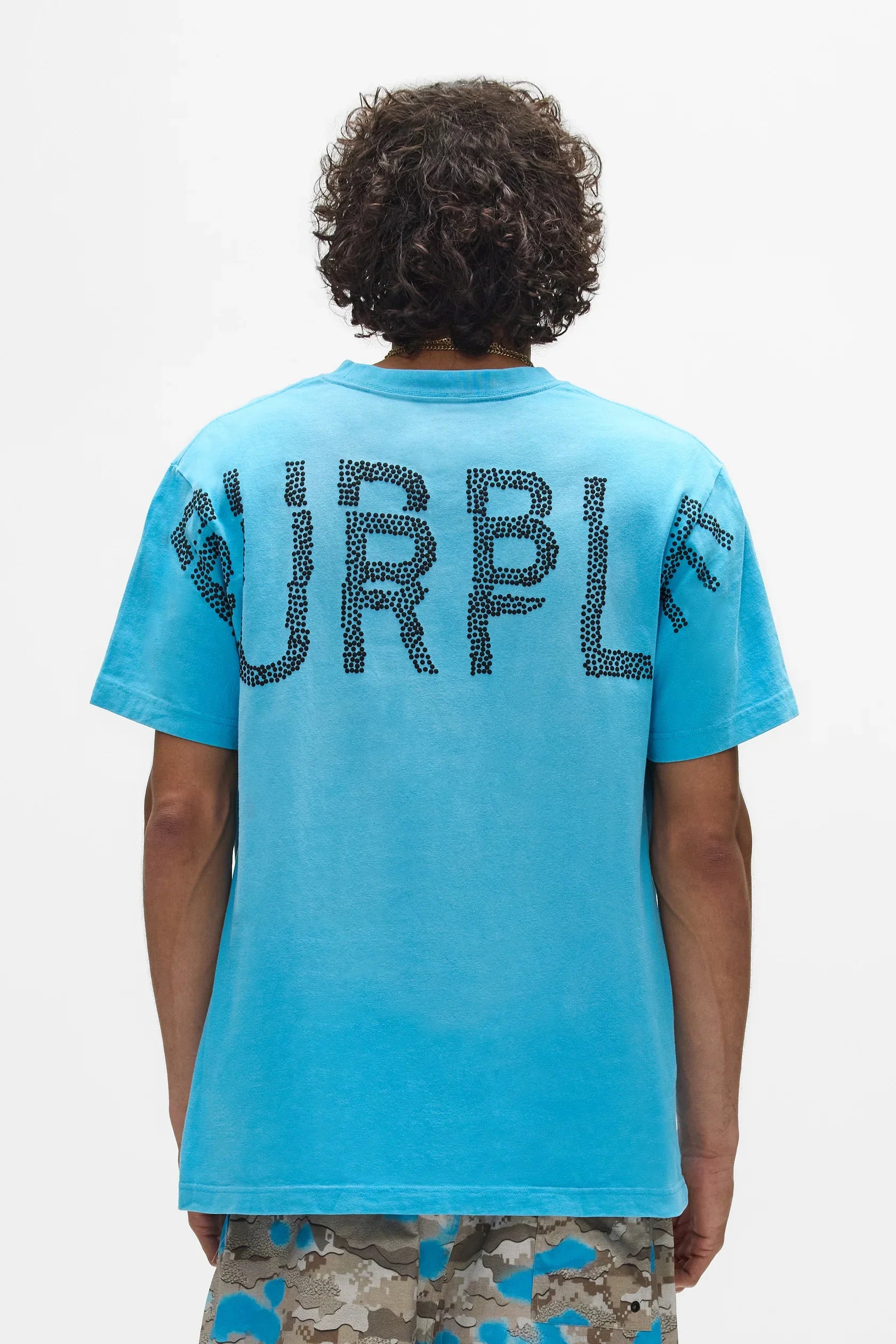 Purple Brand white label tee with faded wash, puff print design, and heavyweight cotton jersey fabric