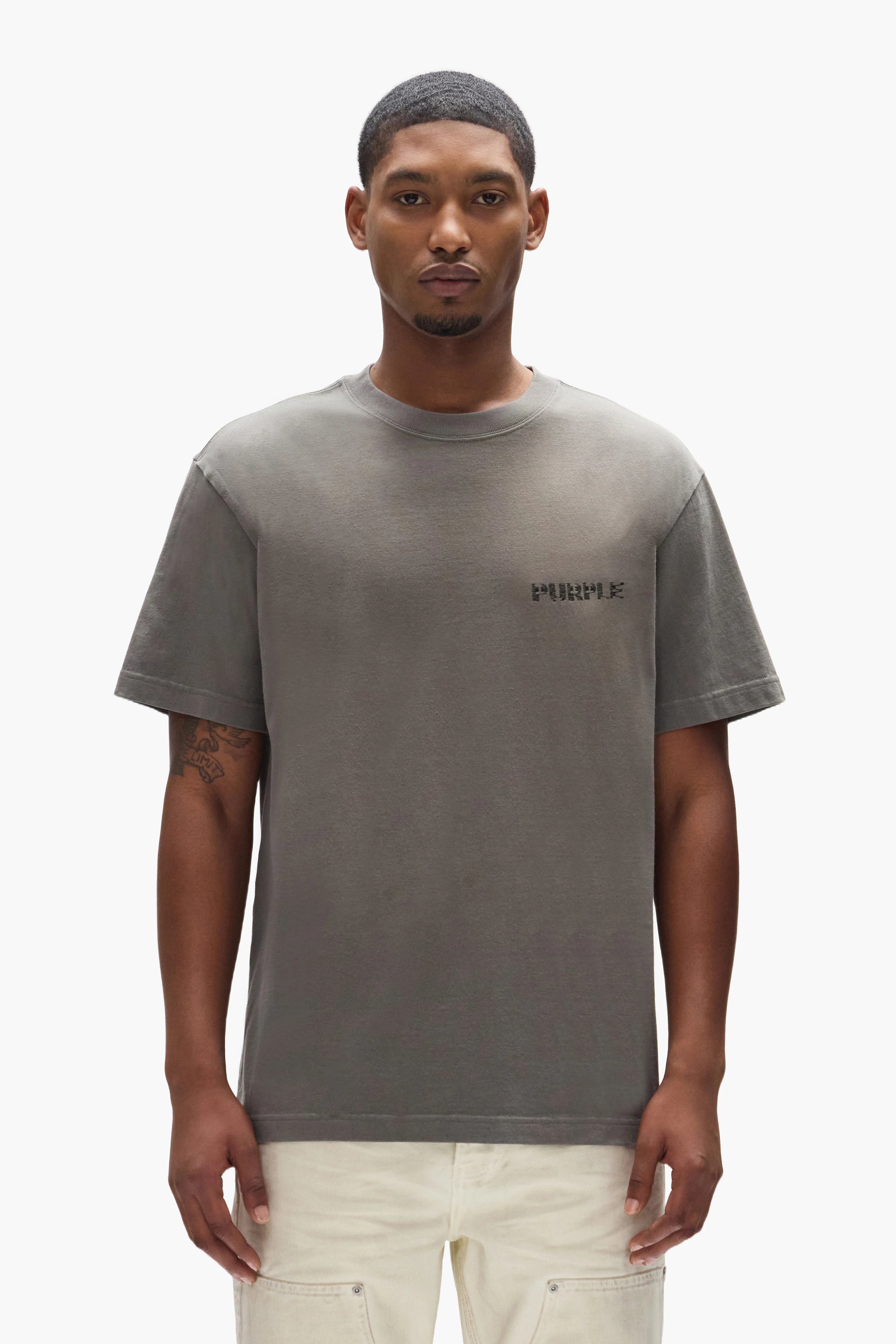 Purple Brand Zig Zag Tee in 100% cotton heavyweight jersey with embroidered design, faded wash, and signature hang tag