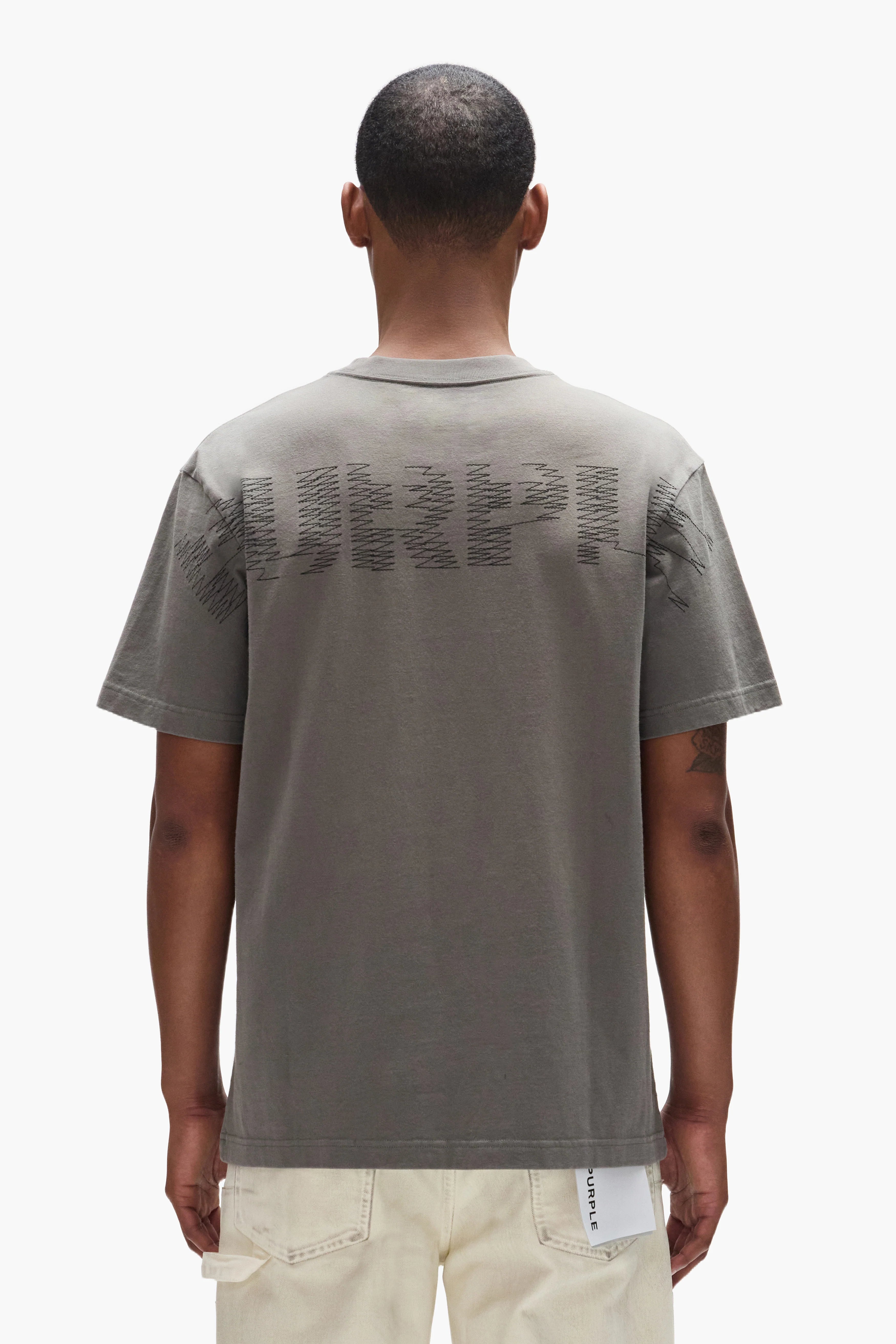 Purple Brand Zig Zag Tee in 100% cotton heavyweight jersey with embroidered design, faded wash, and signature hang tag