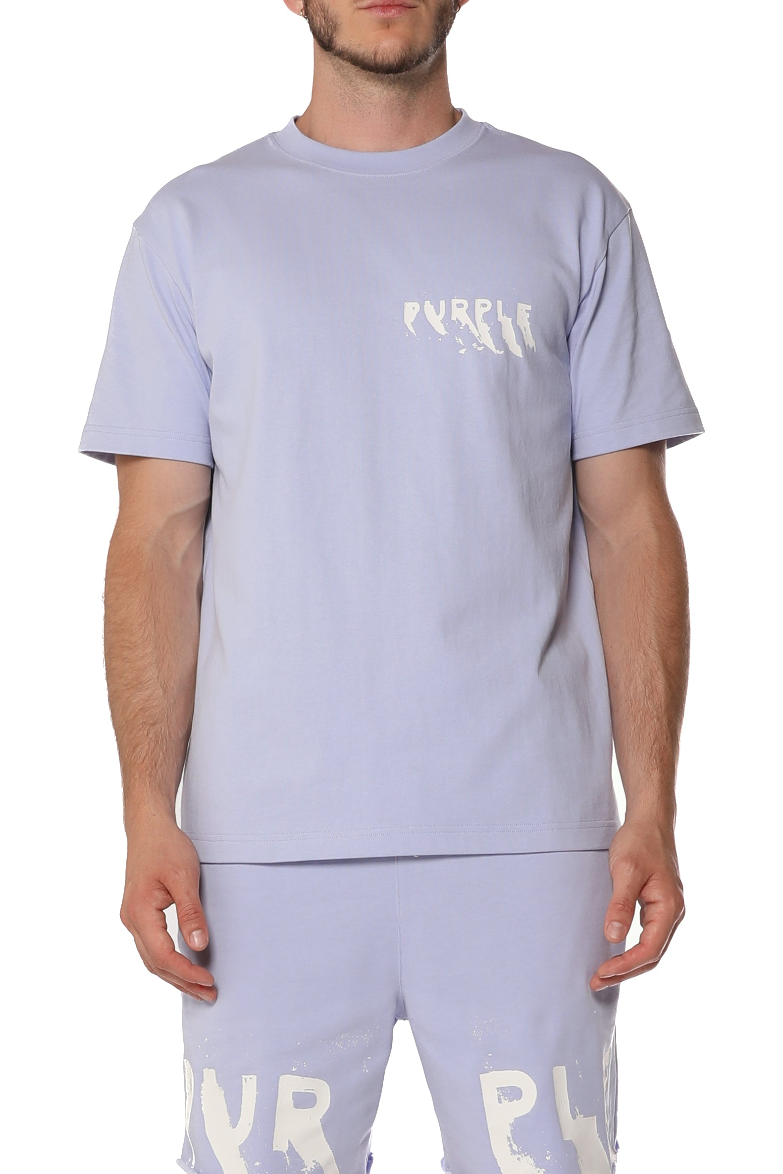 Purple Brand Painted Wordmark Tee in lavender made from 100% cotton heavyweight jersey with screen printed design