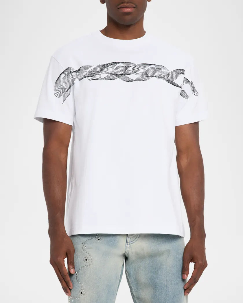 Purple Brand heavyweight white short sleeve tee with chest and back logo and structured cotton jersey fabric