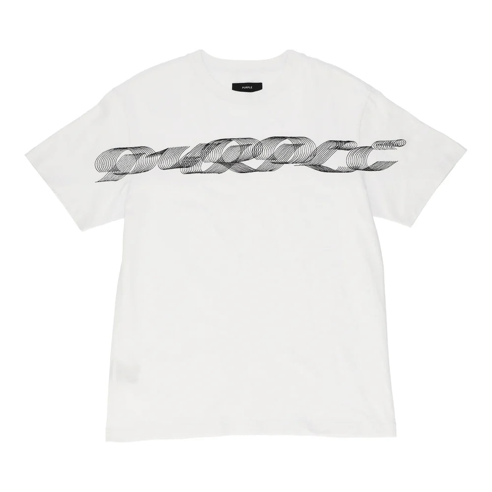 Purple Brand heavyweight white short sleeve tee with chest and back logo and structured cotton jersey fabric