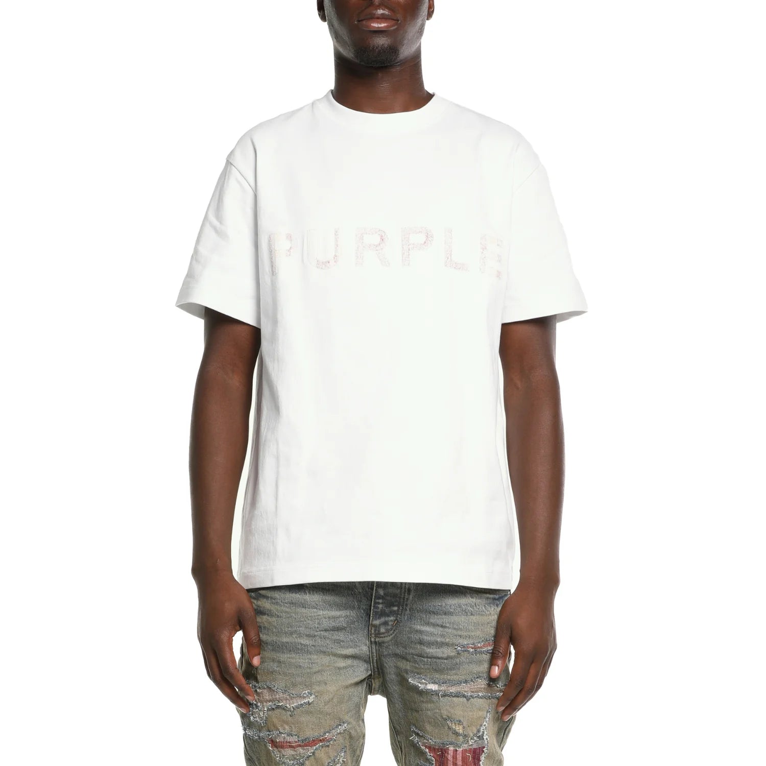 Purple Brand white label cotton tee with heavyweight jersey fabric and digital and screen-printed graphics