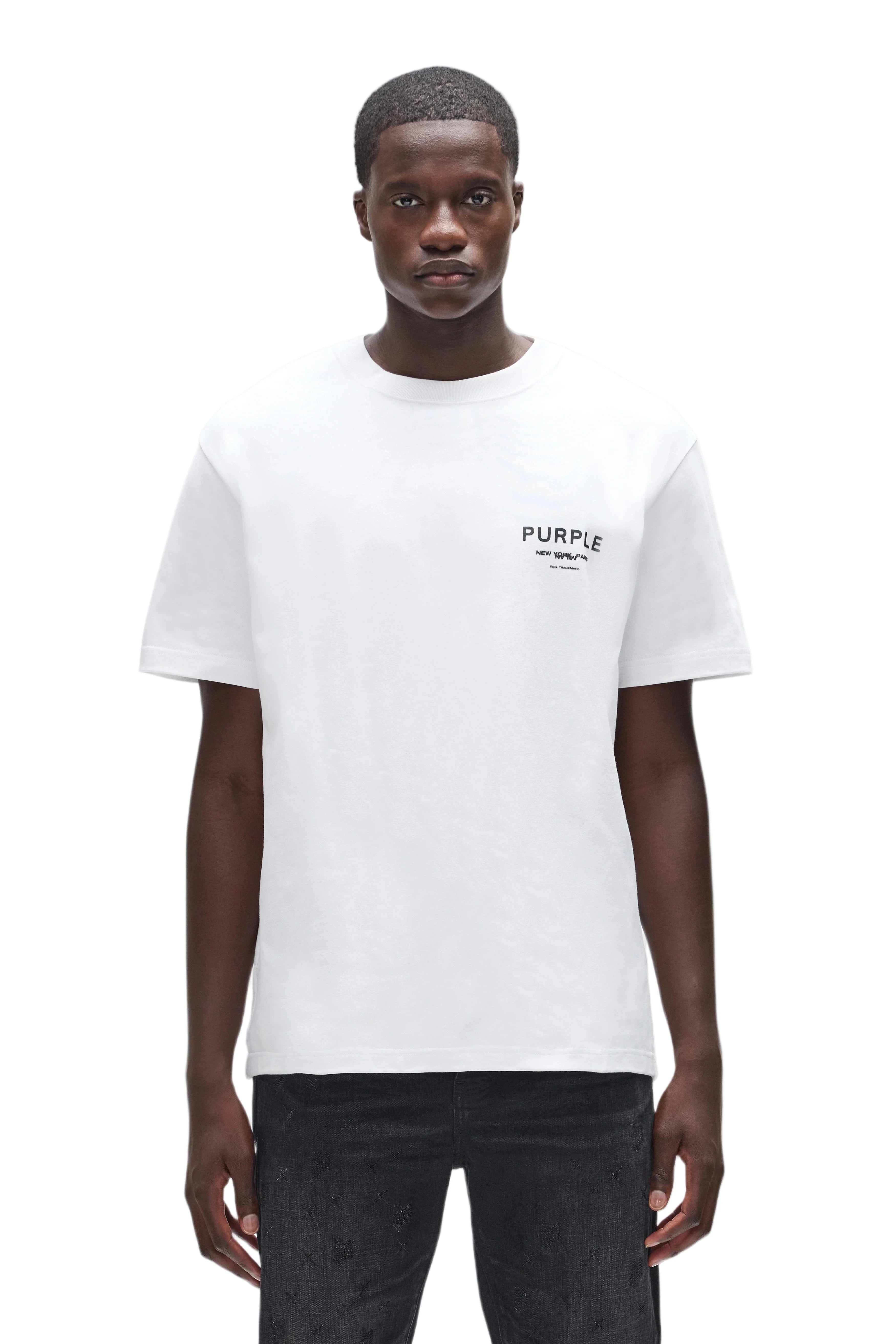 Cities Tee by Purple Brand in heavyweight cotton with screen print and signature hang tag