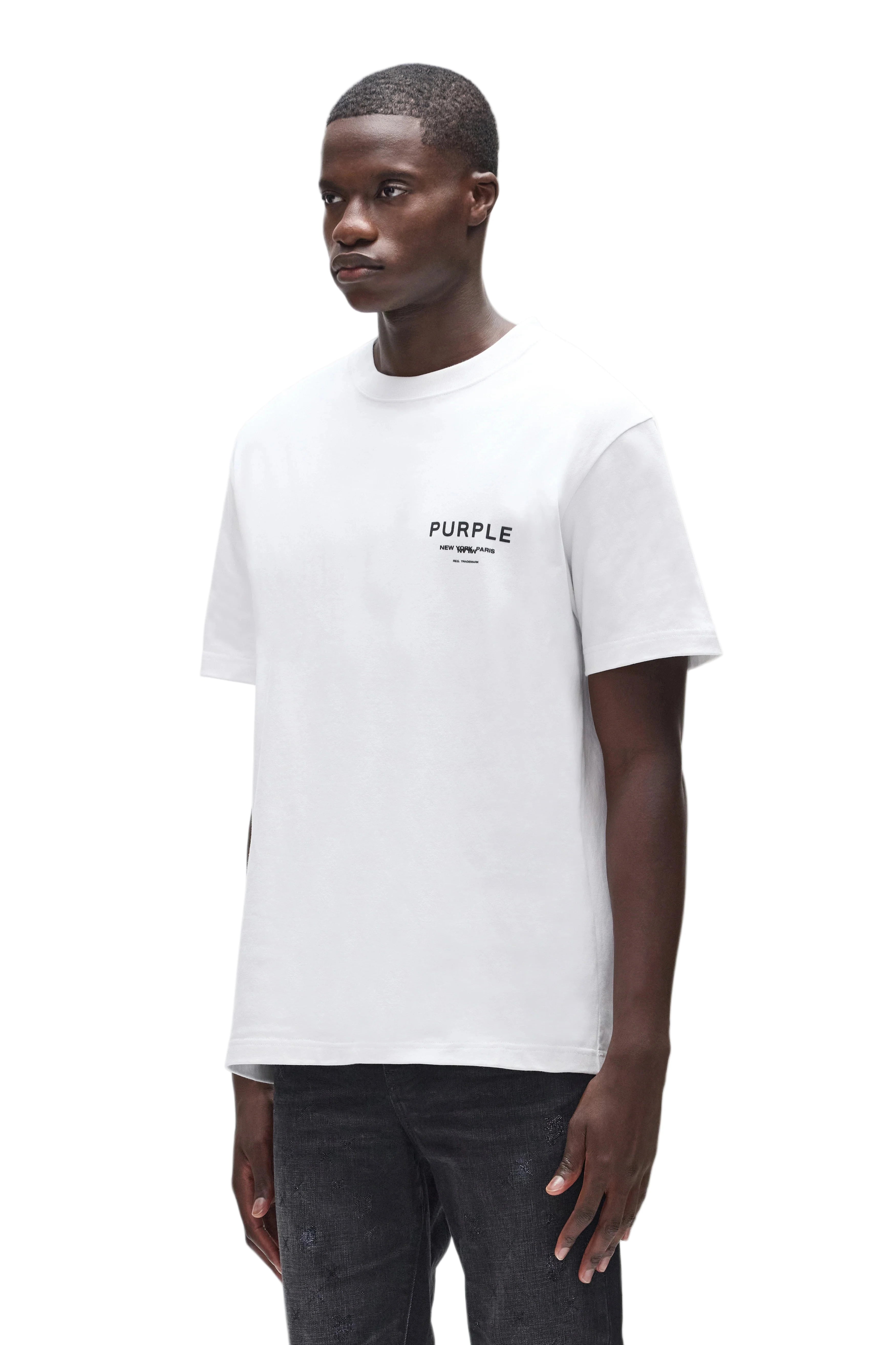 Cities Tee by Purple Brand in heavyweight cotton with screen print and signature hang tag