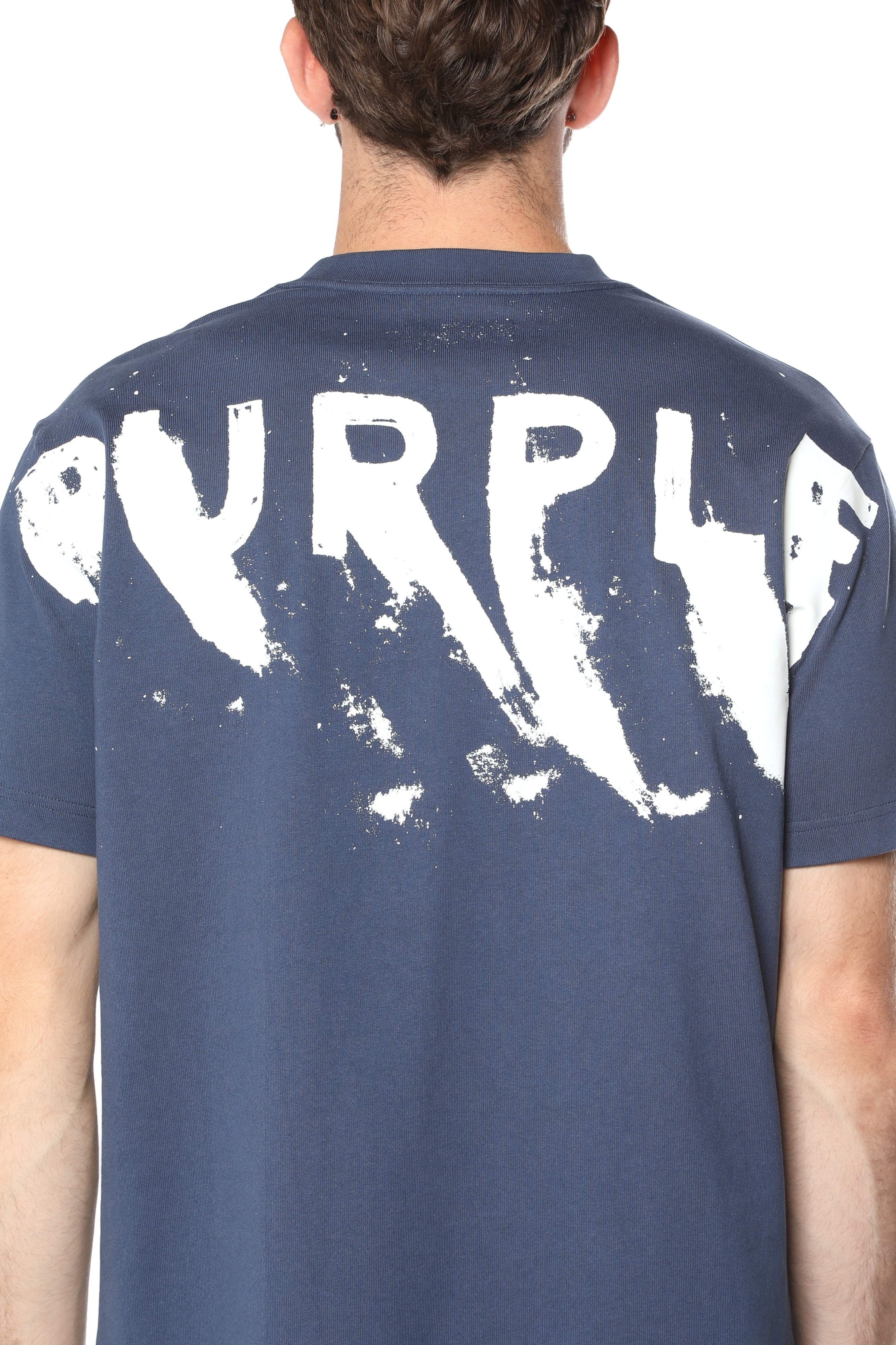 Purple Brand cotton crewneck T-shirt featuring the signature logo printed on the front and back with a classic short-sleeve design.