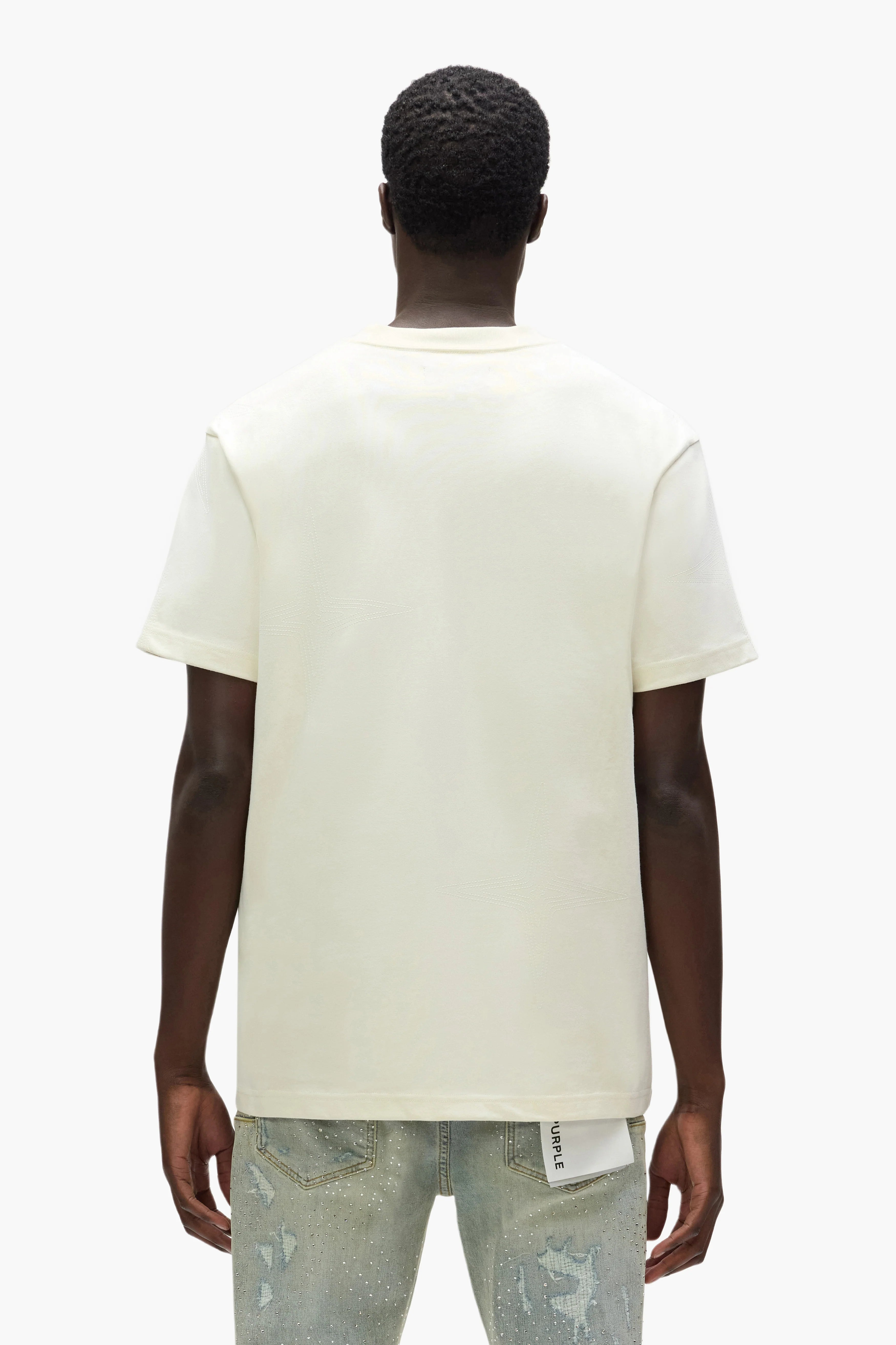 Purple Brand White Label heavyweight white cotton tee with dropped shoulders and logo lettering in digital print and silicone finish.