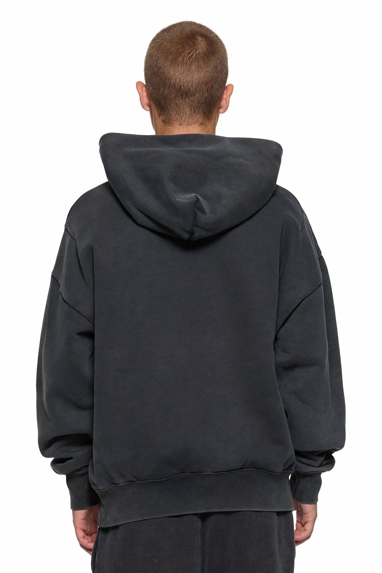 Purple Brand White Label oversized Basics hoodie in heavyweight cotton fleece with dropped shoulders, shoulder dart, and logo detail.