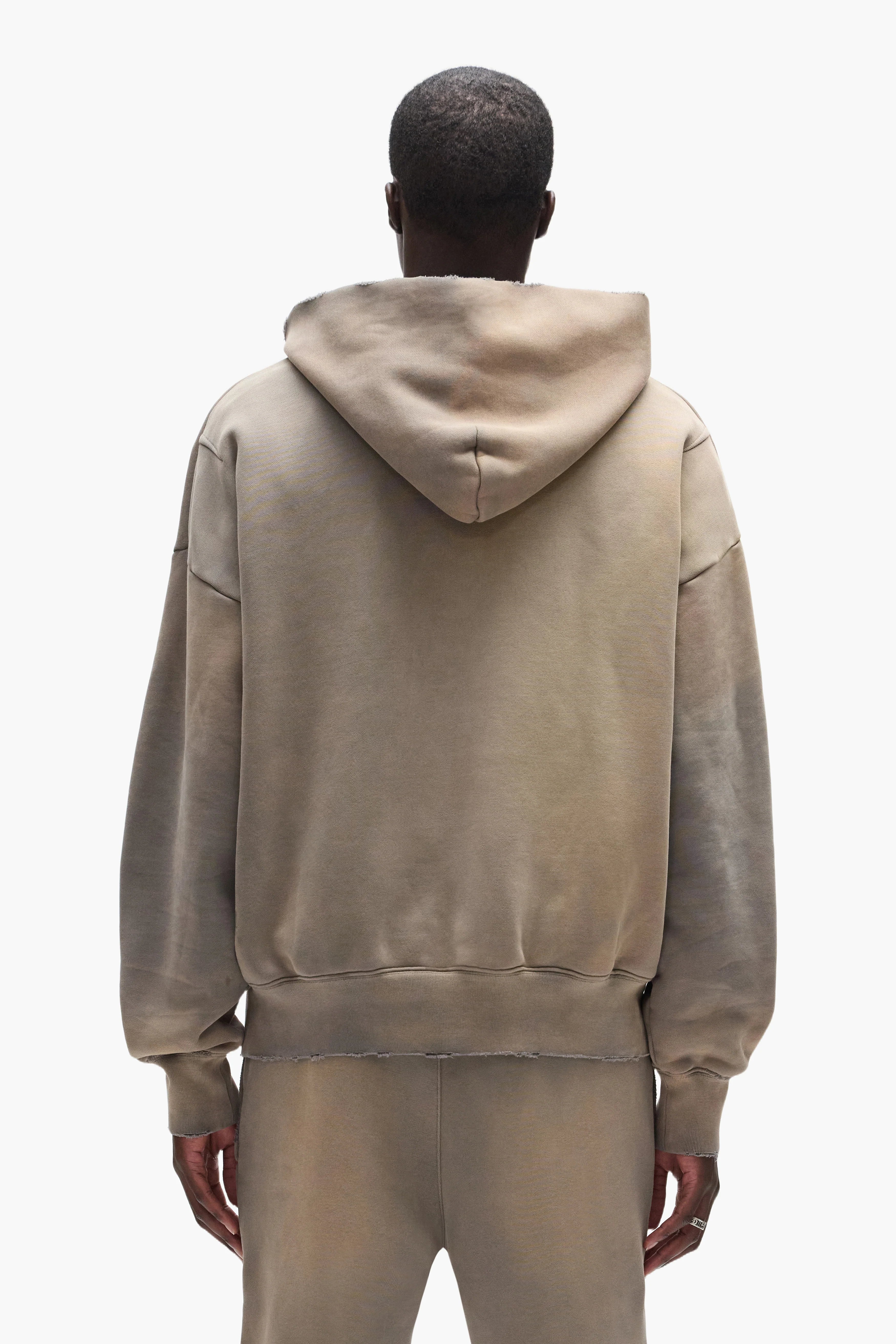 Purple Brand Slab Outline Hoodie in gray, oversized heavyweight cotton fleece with faded wash, distressed details, and slab outline graphic print.