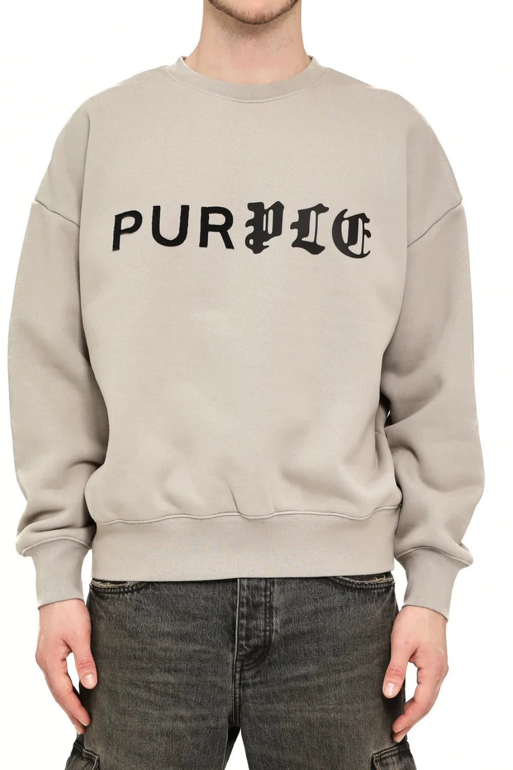 Purple-Brand P402 heavyweight fleece crewneck sweatshirt.