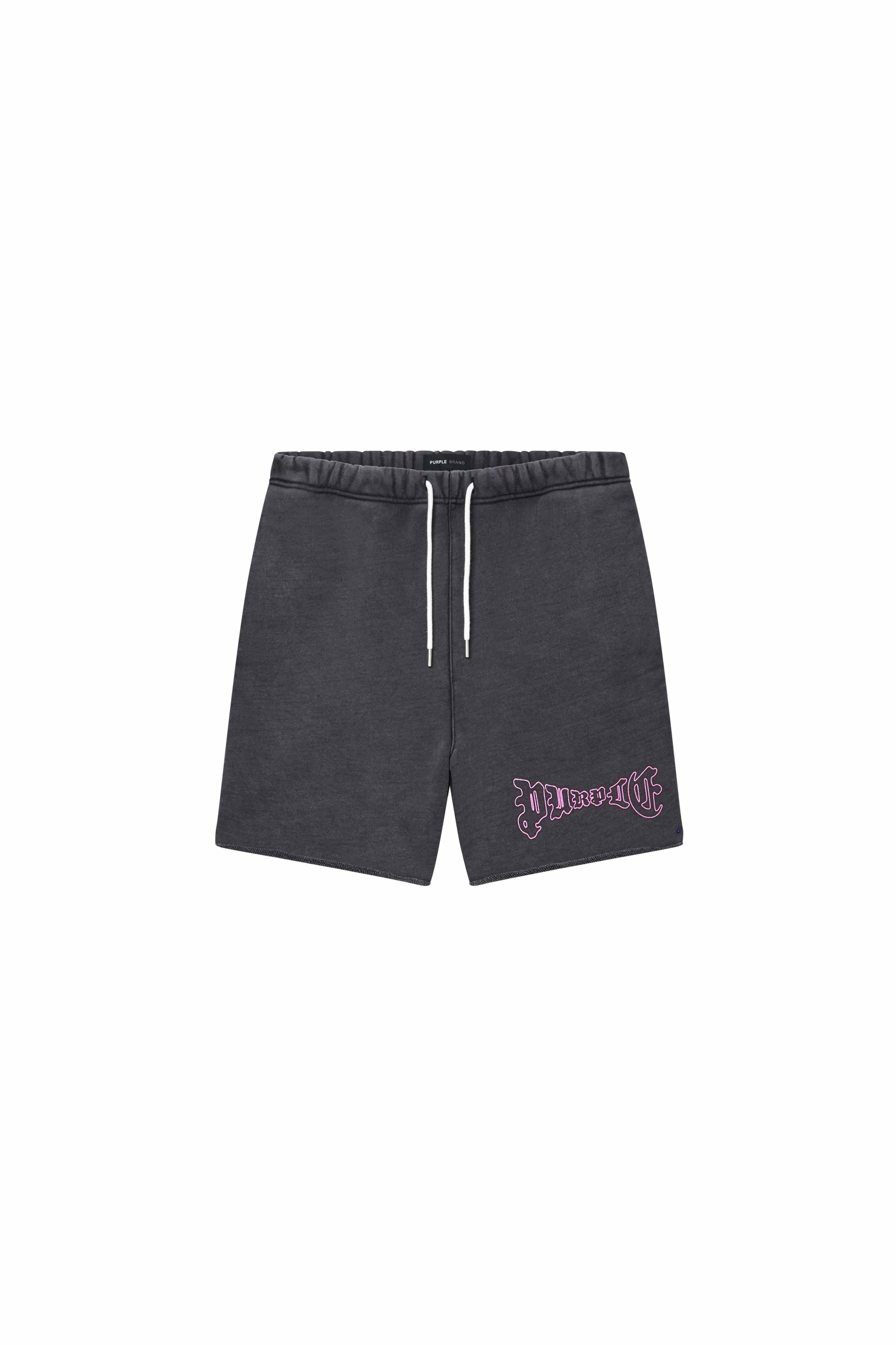 acid-wash fleece shorts with drawstring waistband and crackle Purple Brand logo