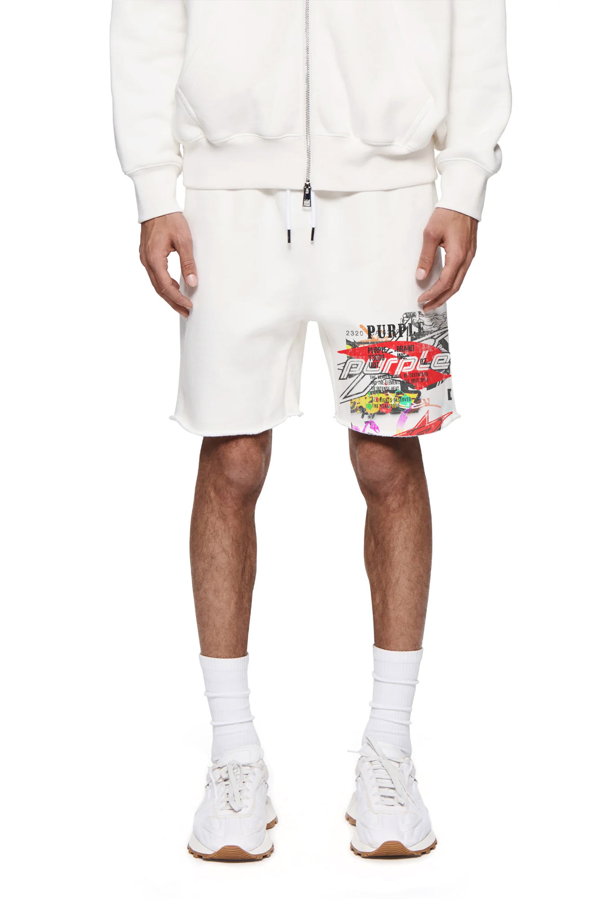 Purple Brand MWT Fleece Short in white featuring soft midweight fleece construction and a relaxed everyday fit.