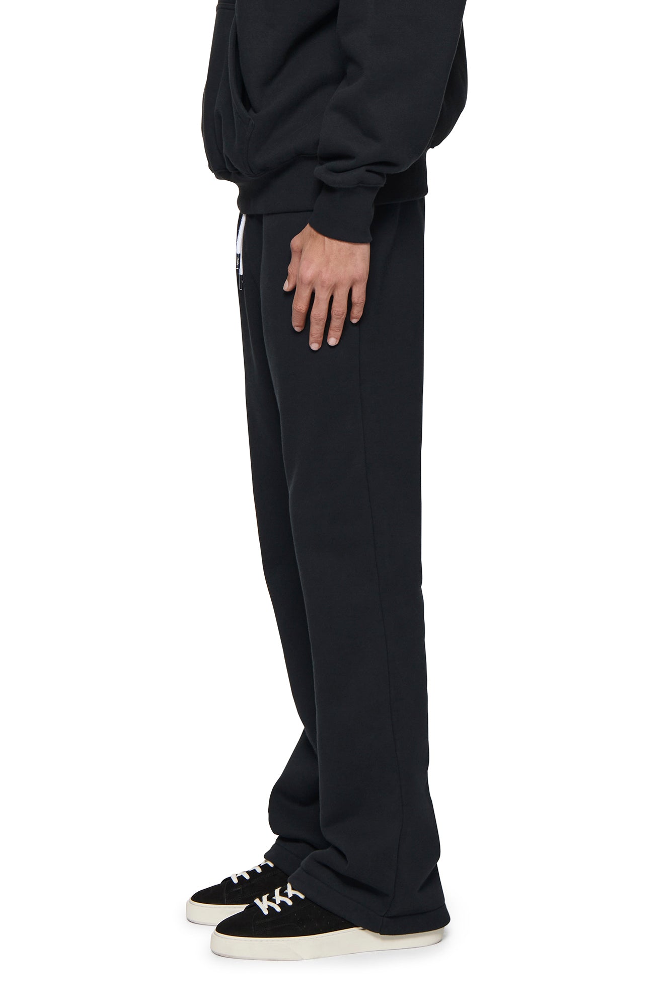 Purple Brand White Label Basics flared sweatpant in heavyweight cotton fleece with relaxed fit enzyme wash, and logo detail.