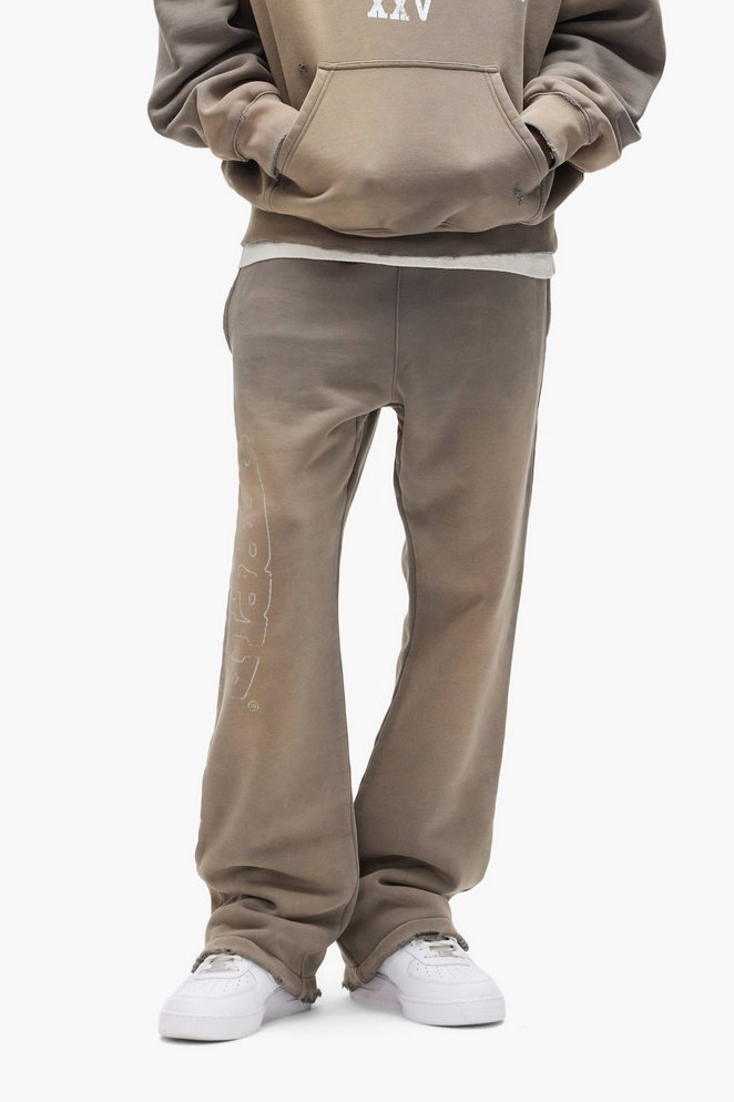 Purple Brand Slab Outline Sweatpant in heavyweight fleece with flare fit, faded wash, and screen print design