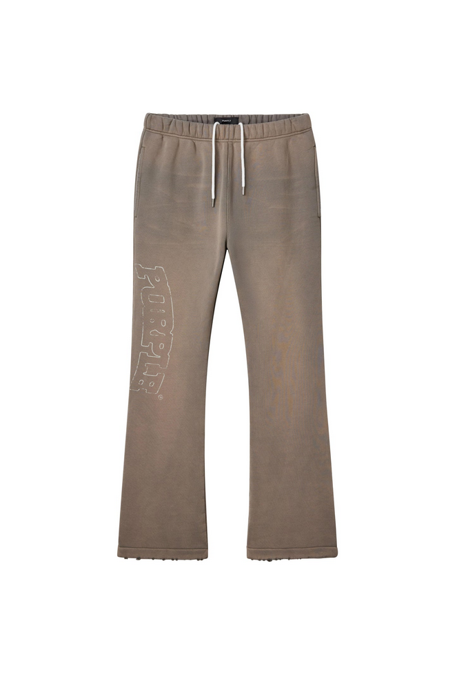 Purple Brand Slab Outline Sweatpant in heavyweight fleece with flare fit, faded wash, and screen print design