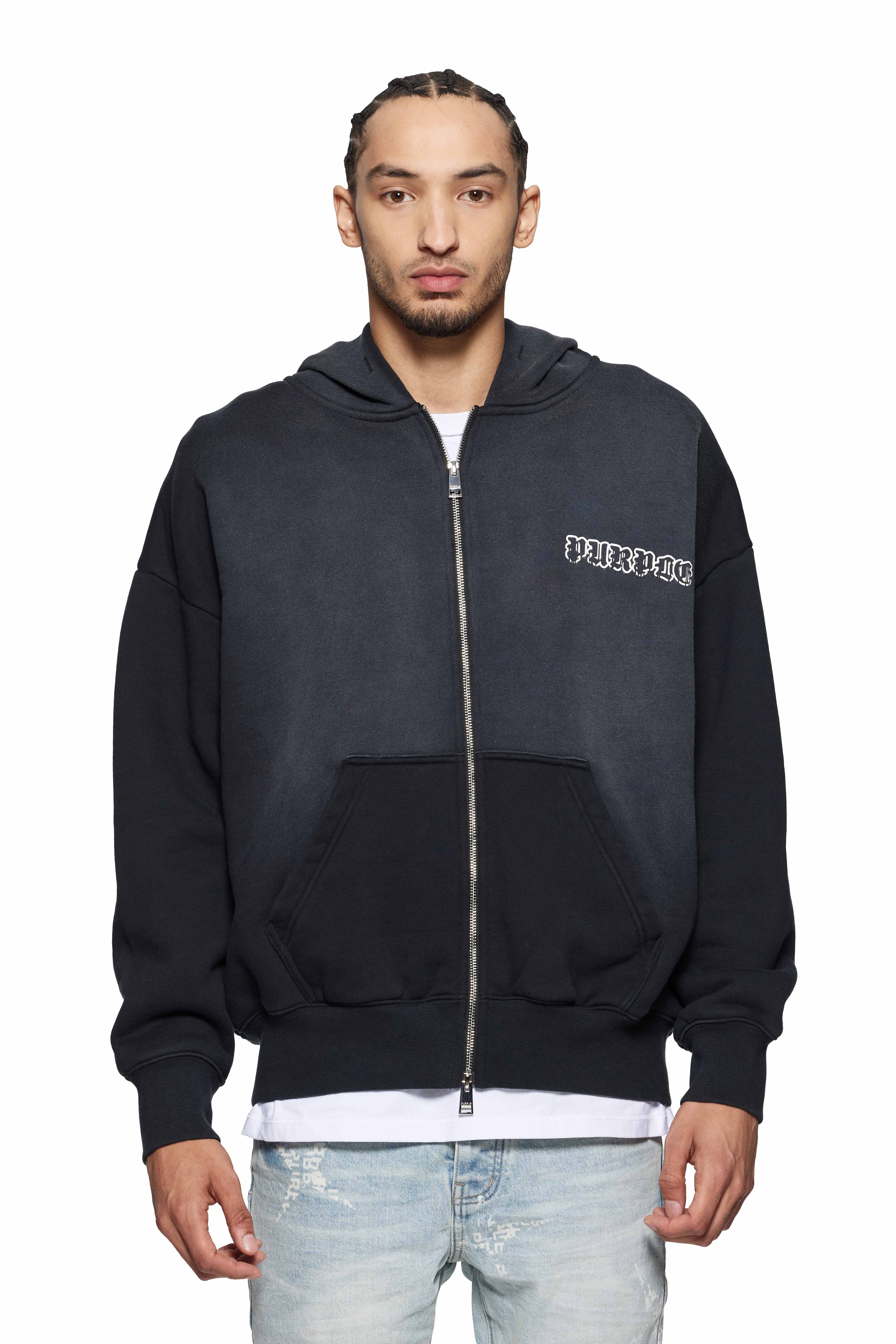 Gothic Wordmark Drip Zip Up Hoodie  (Black)