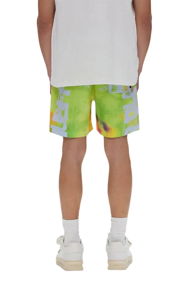 Purple Brand All Round shorts in brilliant white with digital print design, elastic waistband, and flat drawcord