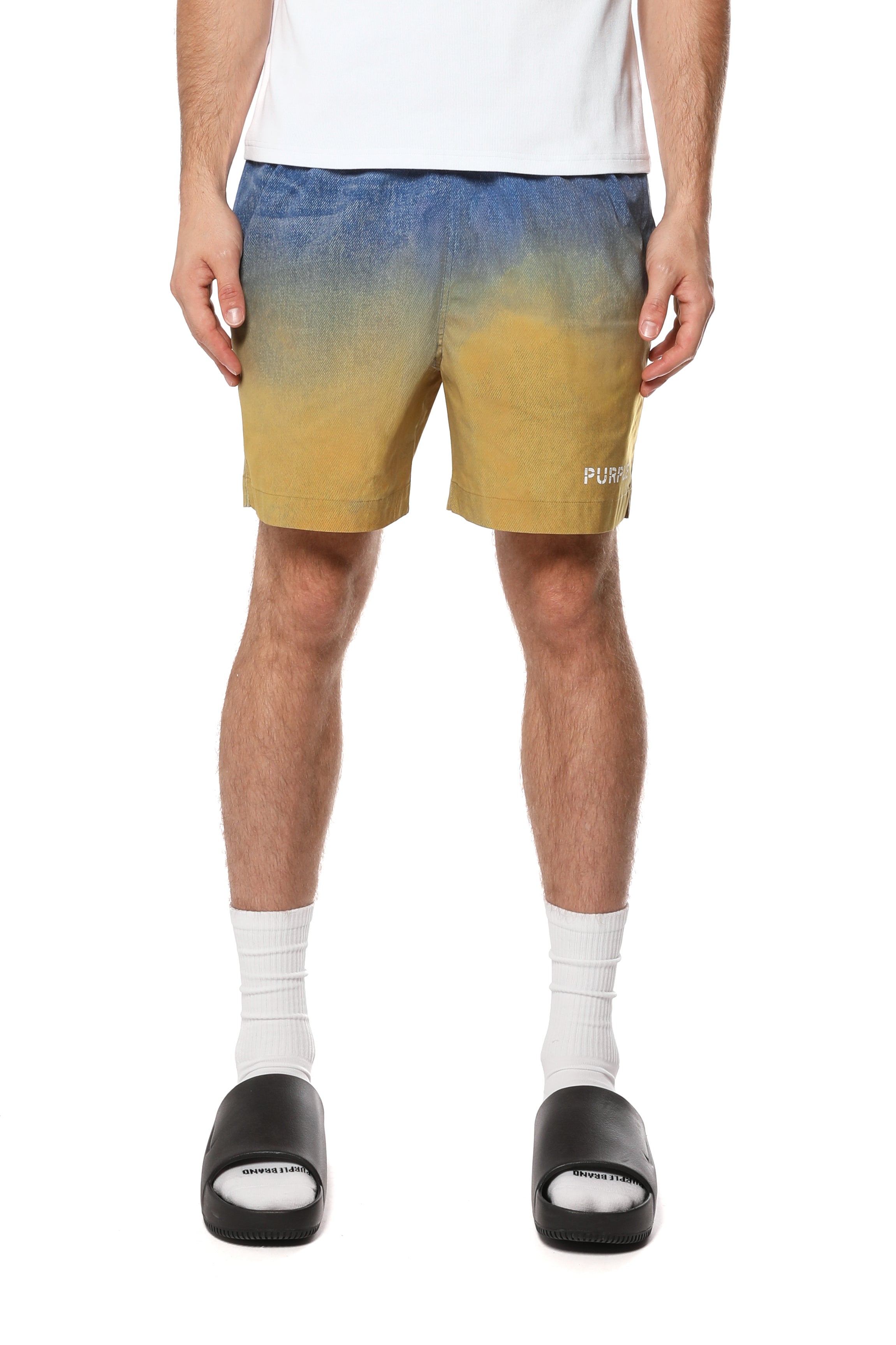 Purple Brand ALL ROUND multi-color shorts featuring a premium cotton-blend construction, relaxed fit, adjustable waistband, and functional pockets.