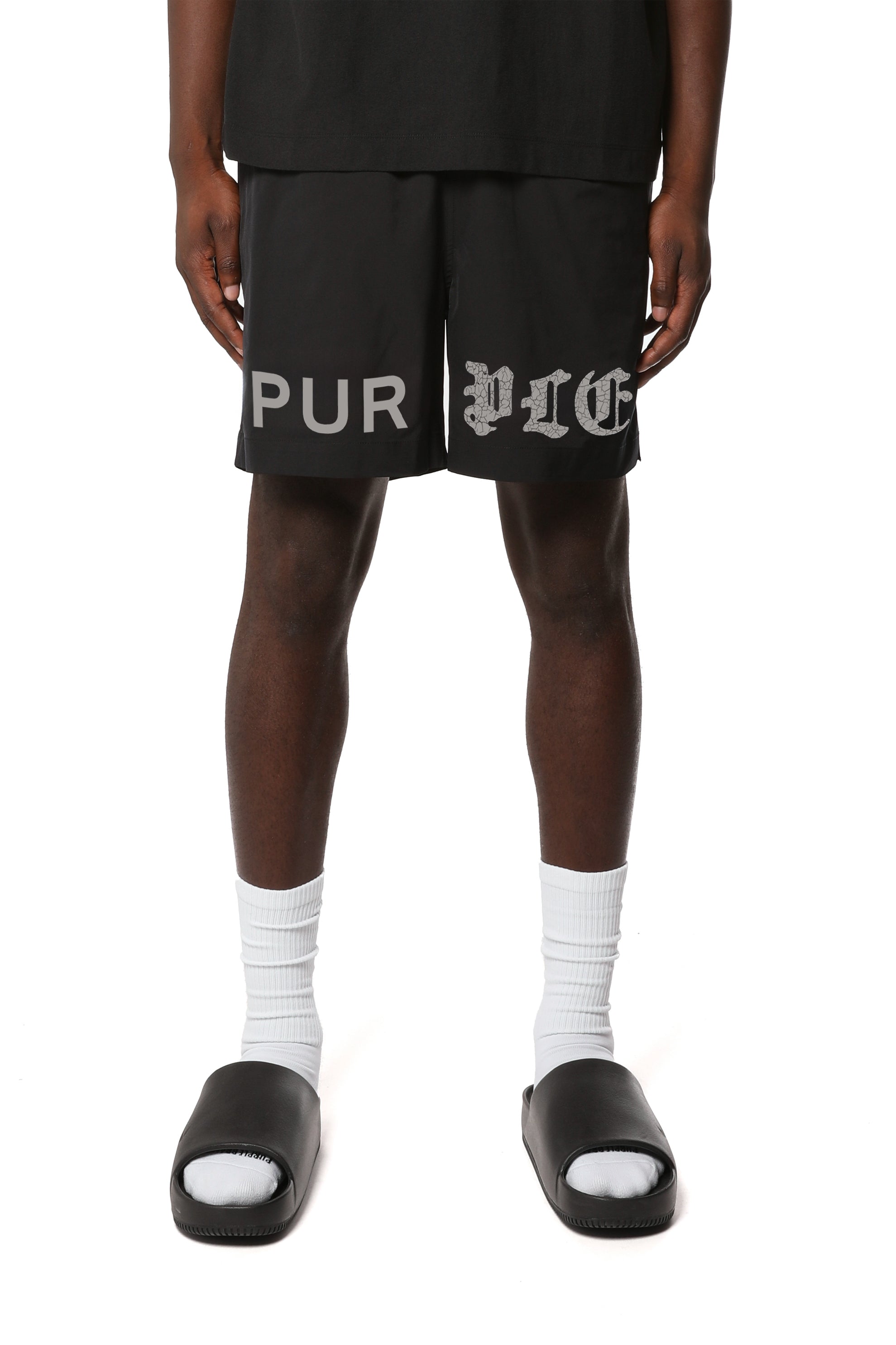 Purple Brand All Round Shorts in black featuring a lightweight design for swim and casual everyday wear.