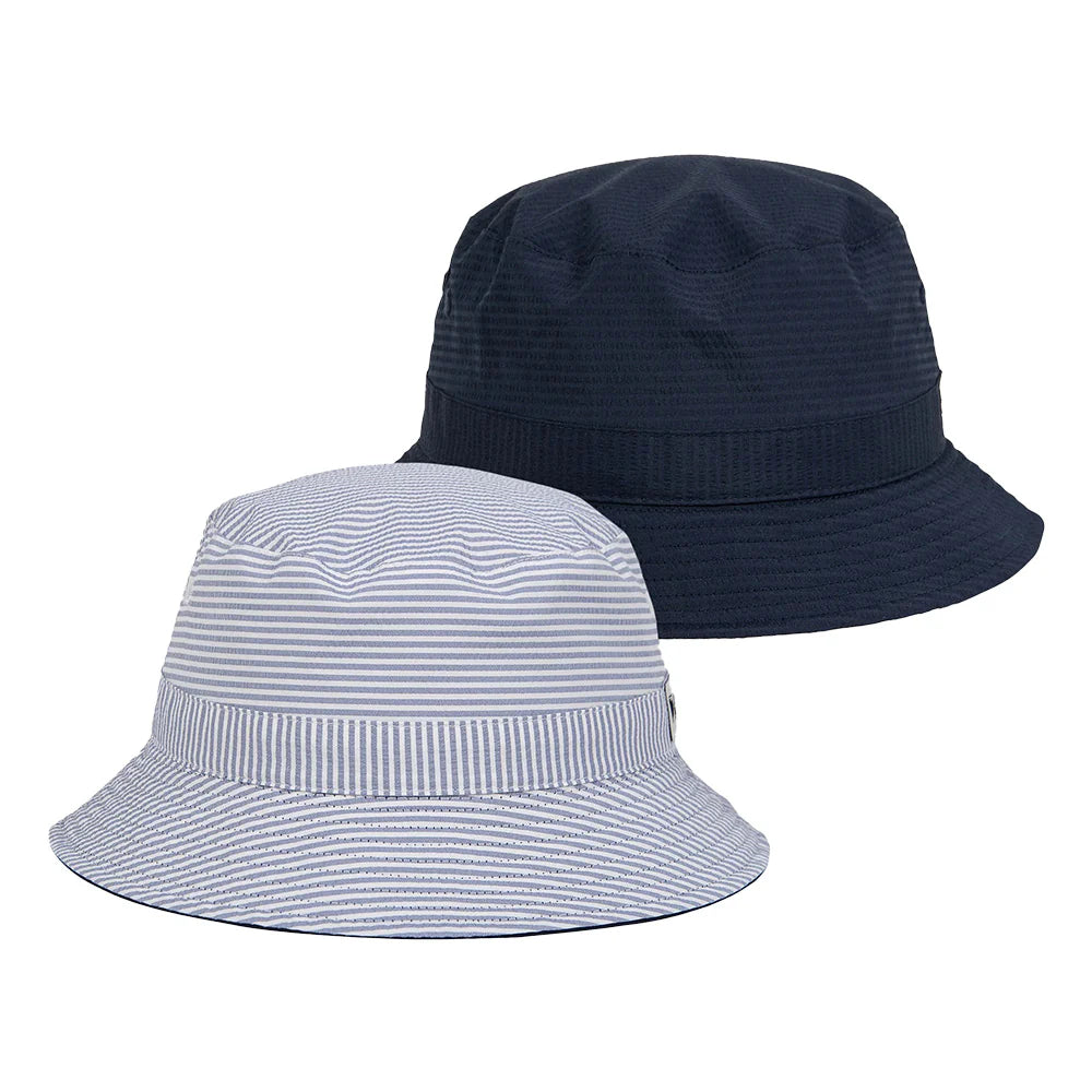 Reversible Seersucker Bucket Hat (Navy)