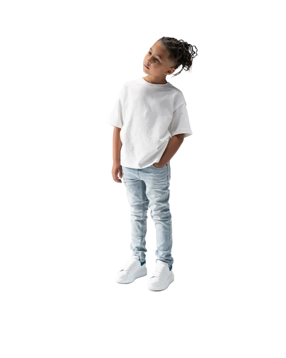 SERENEDE Kids Ice Blue jeans with a clean denim wash, comfortable fit, and modern streetwear-inspired styling.
