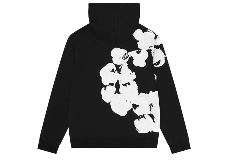 Denim Tear Core Jumbo Wreath Hoodie in Black with puff-printed cotton wreath and regular fit, made from 100% cotton.