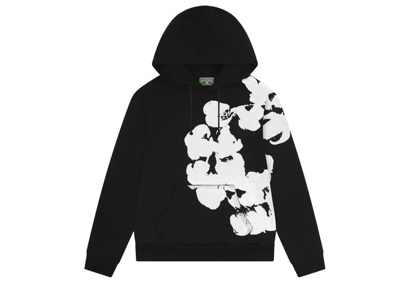 Denim Tear Core Jumbo Wreath Hoodie in Black with puff-printed cotton wreath and regular fit, made from 100% cotton.